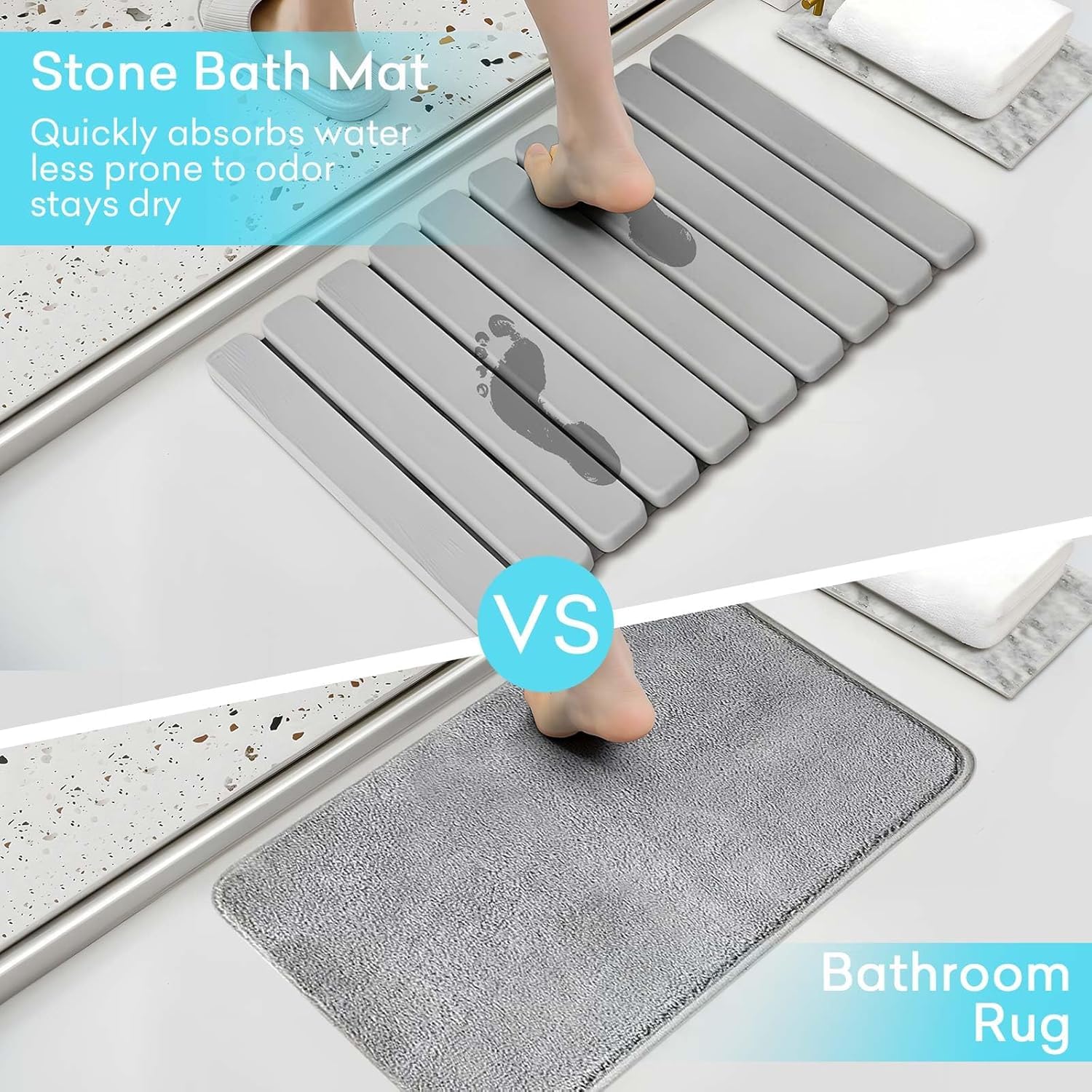 DAWNTREES Stone Bath Mat, Diatomaceous Earth Shower Mat, Ultra Absorbent, Fast Drying - Image 4