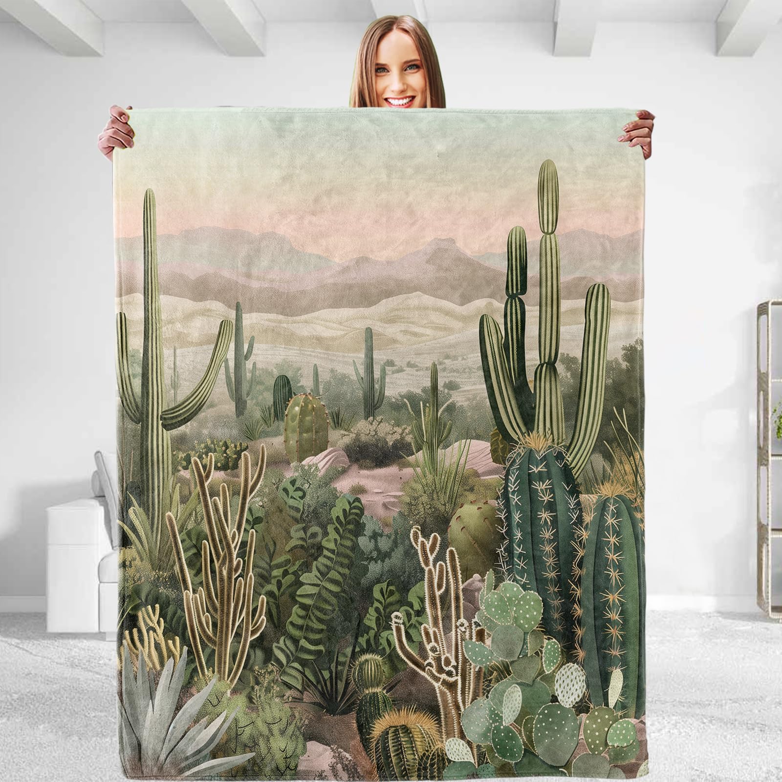 Dhakalrlde Kaktus-Überwurfdecke – 127x152 Cm, Weicher Flanell-Plüsch, Kuschelig Warm, Für Couch, Bett, Reisen