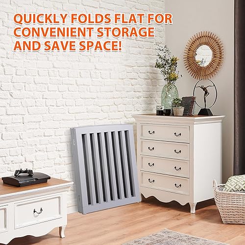 Miniatura 8 de ZENY Puerta para perros de 24 pulgadas, puerta plegable independiente para perro, 4 paneles, madera blanca en forma de Z, valla para mascotas para