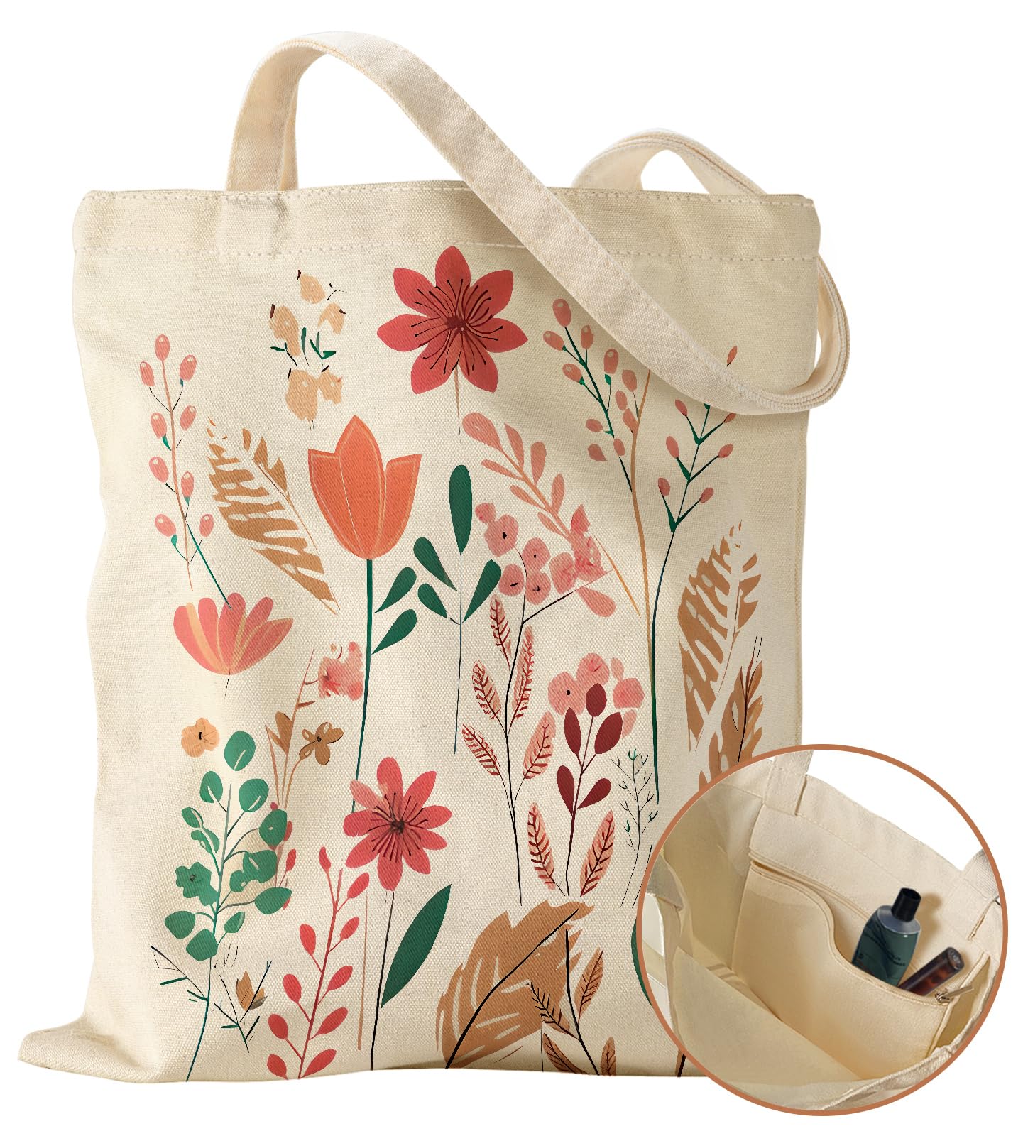 Canvas Tote Bag with Pocket - Aesthetic Cute Canvas Bag for Women Shoulder Totes for Shopping, Work, Gym