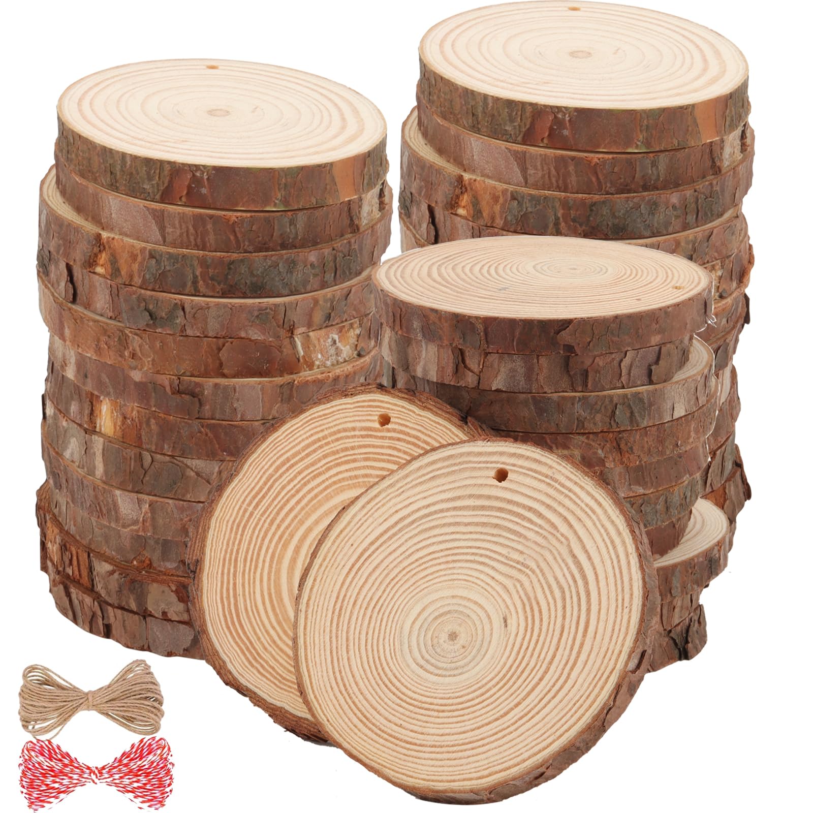 ZOENHOU 60 PCS 7-8cm Wood Slices with Drilled Holes