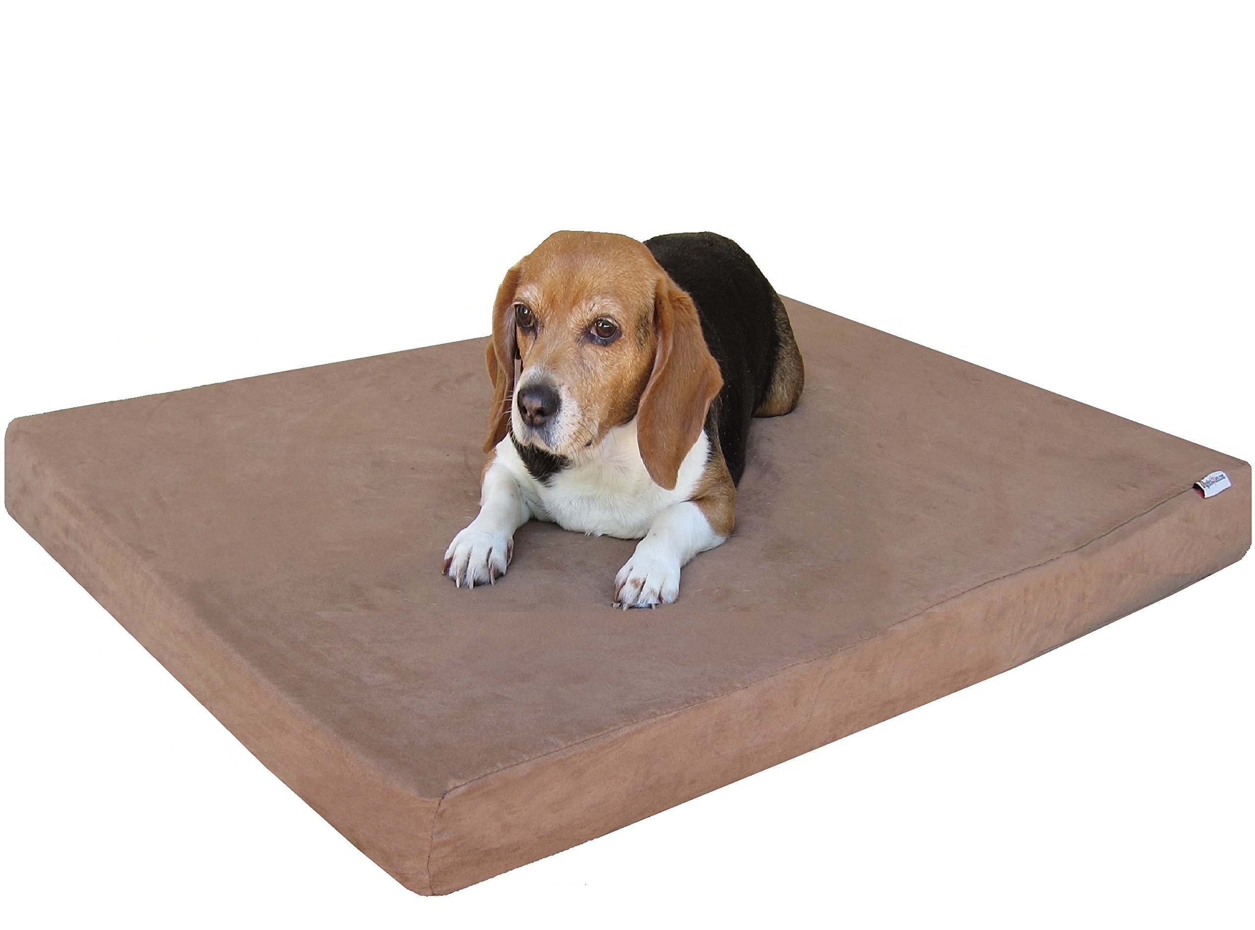 Dogbed4less Orthopedic Small Medium Memory Foam Pet Bed, Waterproof Liner with Brown Suede Cover and Extra Pet Bed Case 35X20X4 Inch