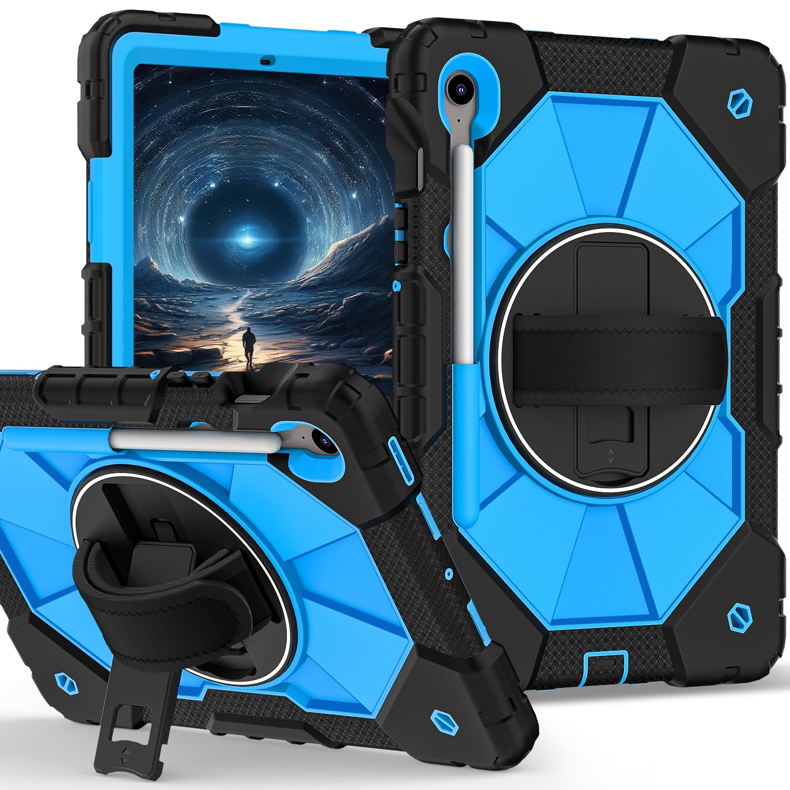 Custodia robusta per Samsung Galaxy Tab S10 Lite 10.9 pollici 2025 SM-X400/X406B con supporto per penna a S, cavalletto girevole, impugnatura rigida antiurto armatura cover w/tracolla (nero +
