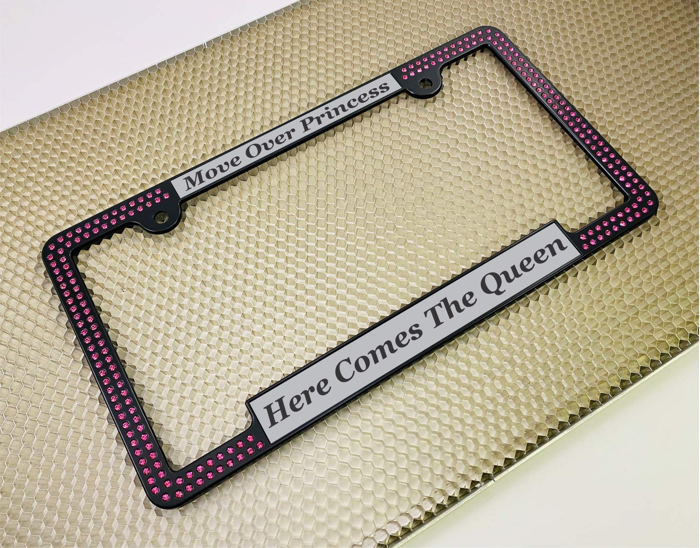 Crystals - Custom Personalized Black Metal Car License Plate Frame with Pink Cr - Picture 71 of 132