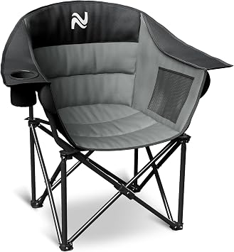 NAIZEA Padded Camping Chair, Outdoor Folding Chair, Portable Heavy Duty Arm Chairs with Side Pockets, Cup Holder for Beach, Lawn, Picnic, Fishing, Backpacking
