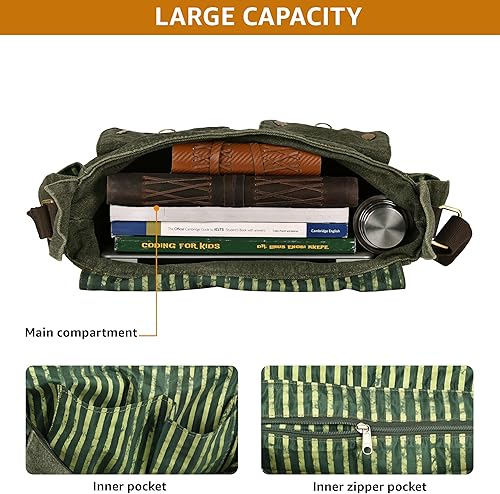 Vista 6 de Bolsa bandolera de hombro de lona LEATHER VILLAGE para hombres y mujeres – Elegante bandolera estilo mochila para oficina, viajes y uso diario