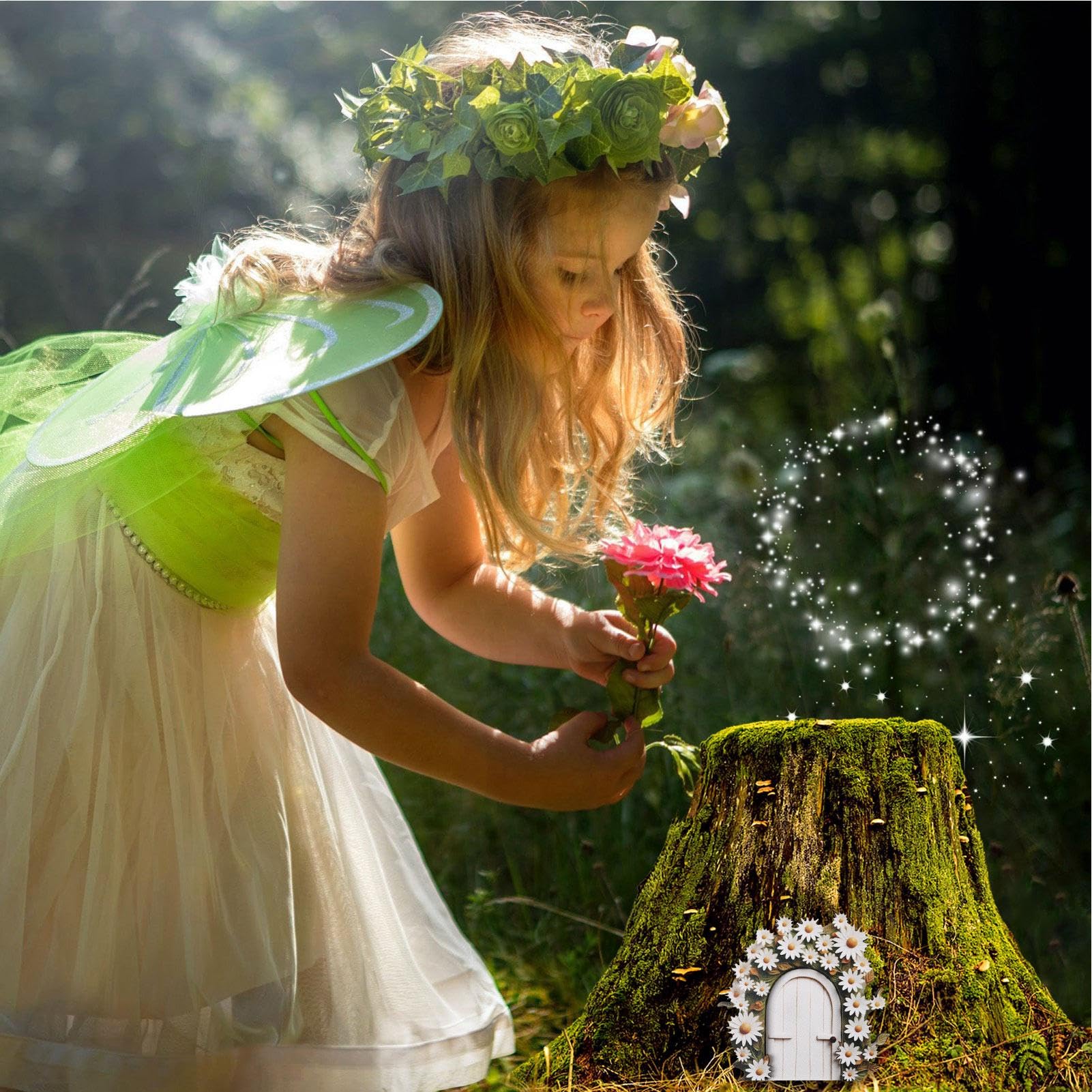 Puerta de hadas de madera, puerta de árbol de hadas en miniatura para decoración de patio, césped, adornos de jardín de hadas para árboles de jardín, accesorios de puerta para pared y árboles al aire
