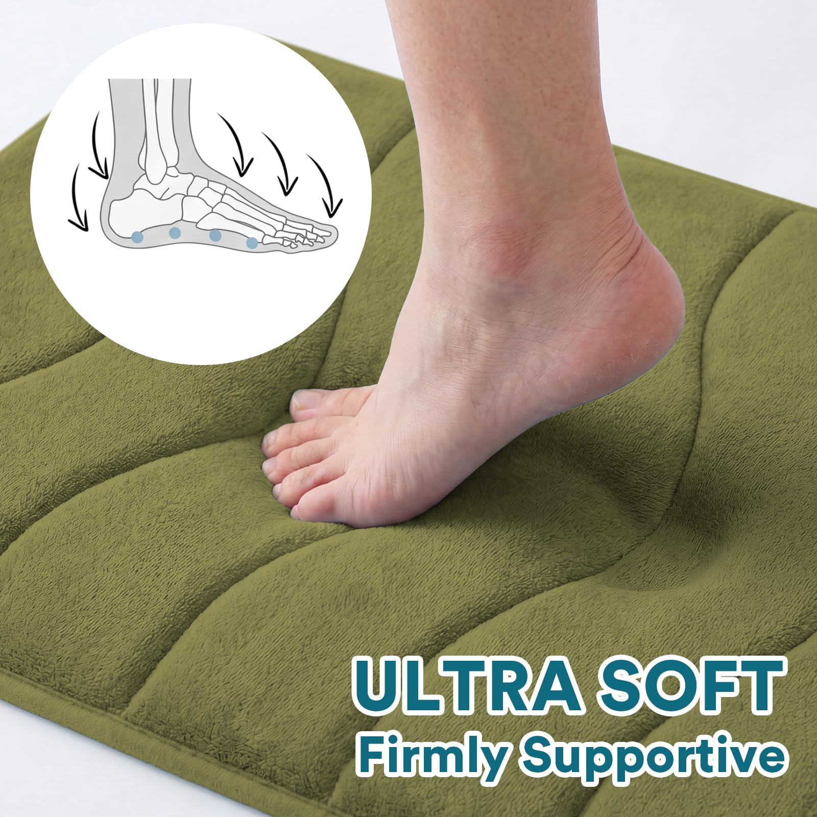 Flamingo P Alfombra de baño de espuma viscoelástica, extra suave, absorbente, antideslizante, para el suelo del baño, bañera y ducha, lavable a máquina, 24 x 36 pulgadas, color verde oliva