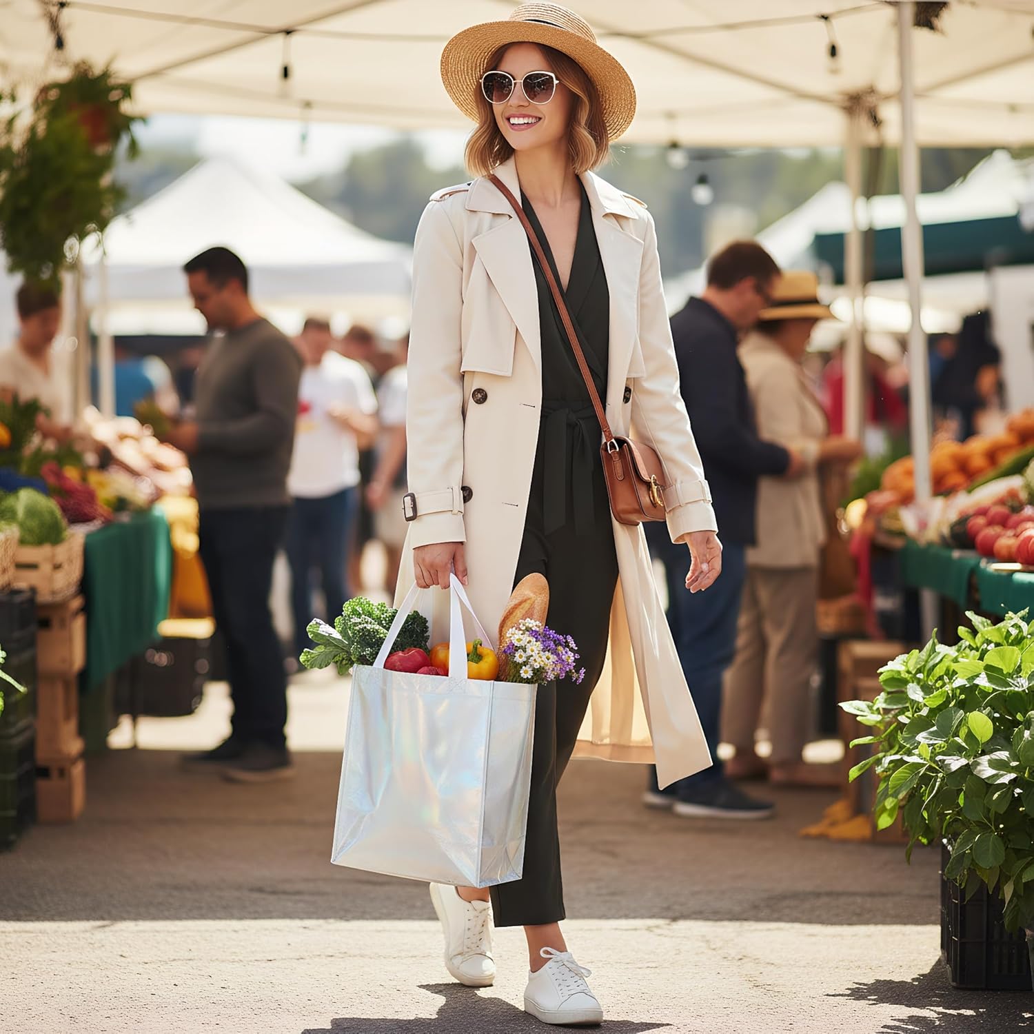 TOPZEA 40 Pack 10 x 8 Inch Glossy Reusable Grocery Bags, Non-woven Tote Shopping Bags with Handle, Bridesmaid Bag Stylish Foldable Gift Goodies Bag for Small Business, Wedding, Easter, Birthday - Image 9