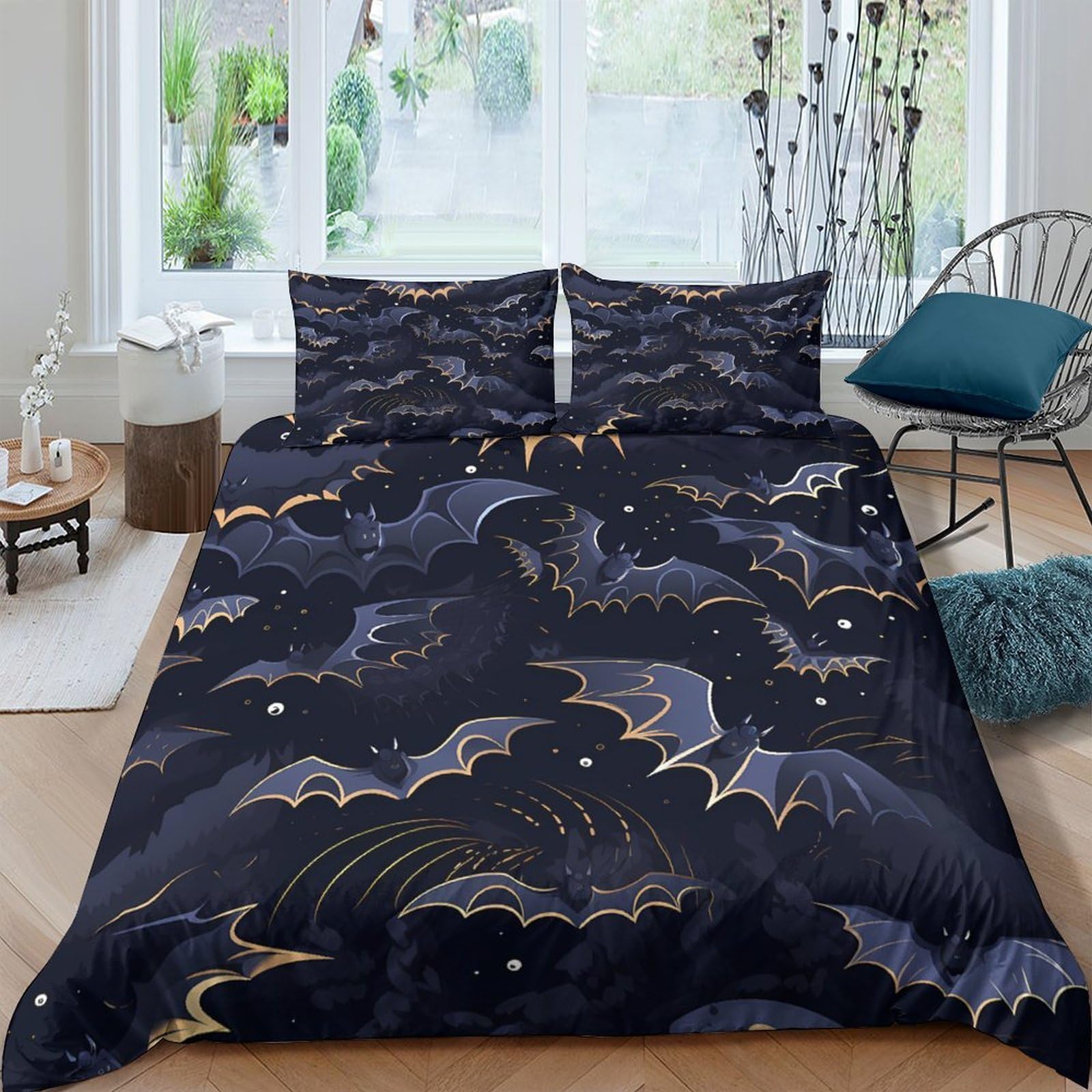 Ctjqhvkz Style-3 3D Printed Midnight Bat Fitted Sheet Microfiber Soft Breathable Gothic Night Bed Cover For Bedroom Dorm Decor Single（135X200cm）