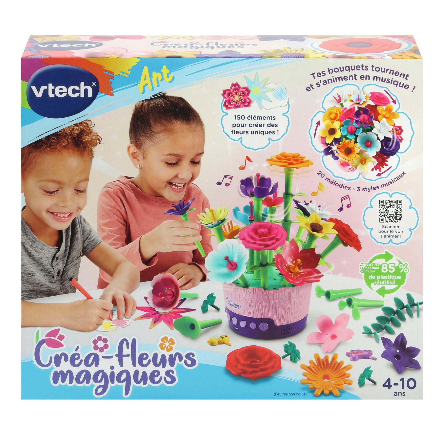 VTech - Créa-Fleurs Magiques, Atelier Créatif Enfant, Bouquet de Fleurs Musical Fabriqué avec des Matériaux Plus Durables, Loisir Créatif, Cadeau Enfant de 4 Ans à 10 Ans - Contenu en Français