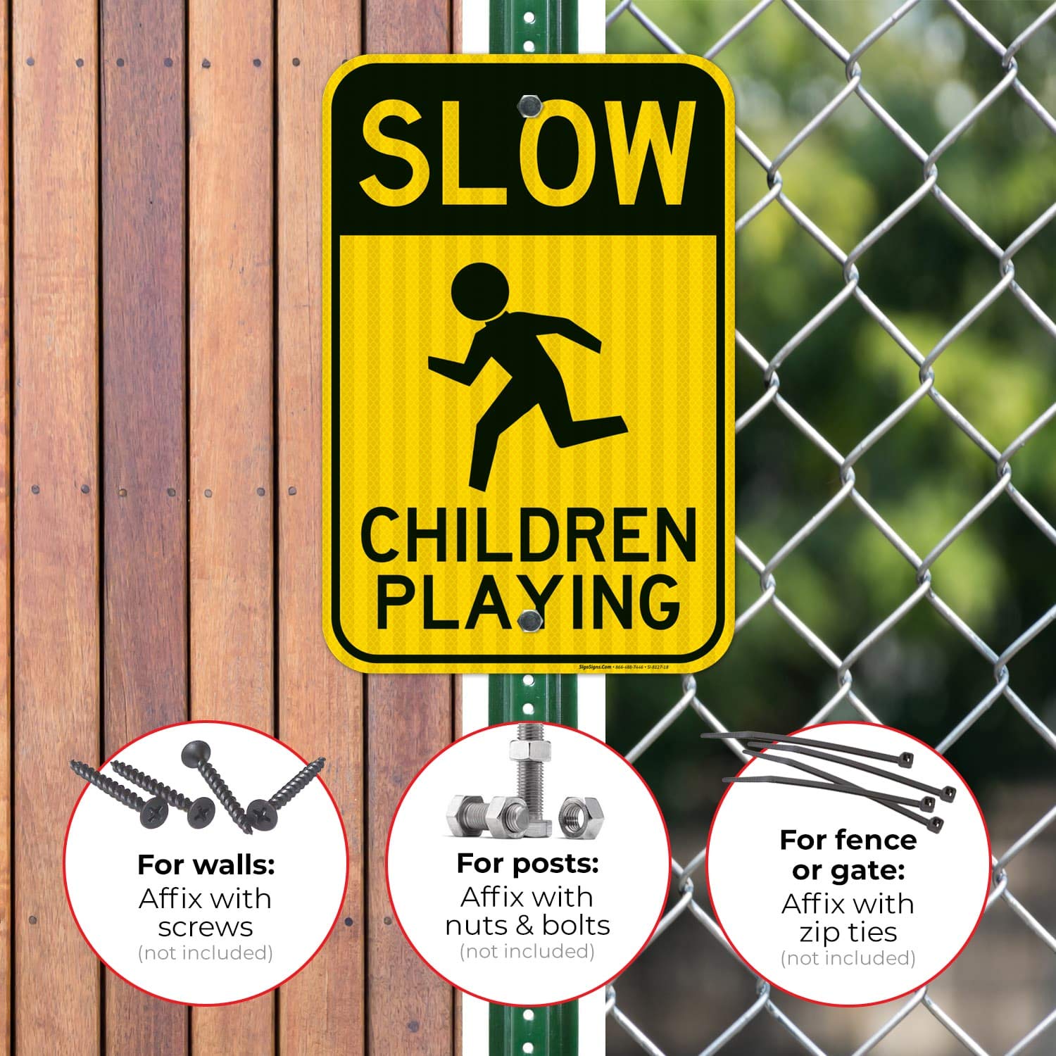 Go Slow Children Playing Sign, Board 12x18 Inches, 3M EGP Reflective .063 Aluminum, Fade Resistant, Made in USA