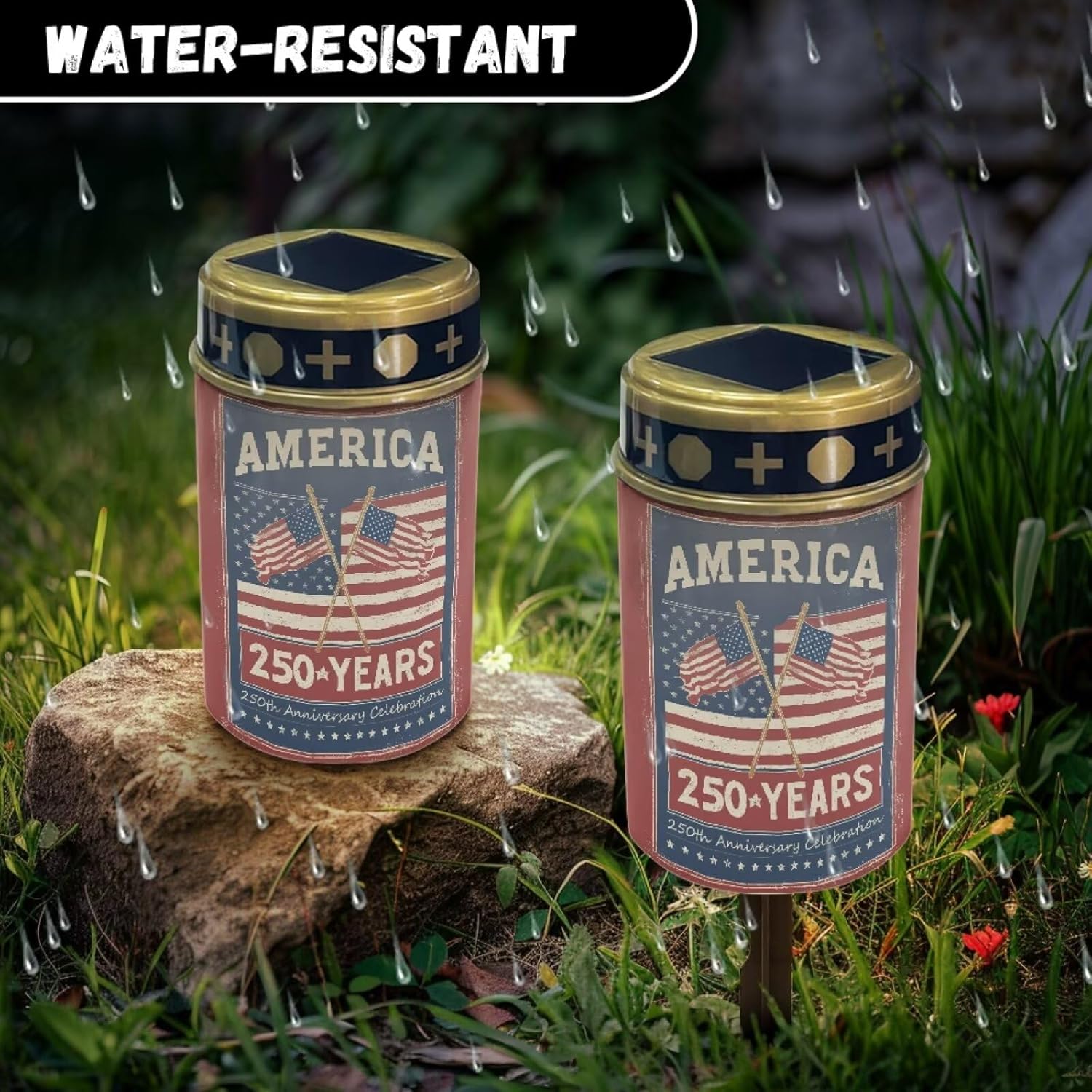 Poceacles Patriotic Solar Powered Flameless Candle Cemetery Votive Candles American Flag 4th of July Decor, 6 PCS, America 250 Years 250th Anniversary Celebration Print