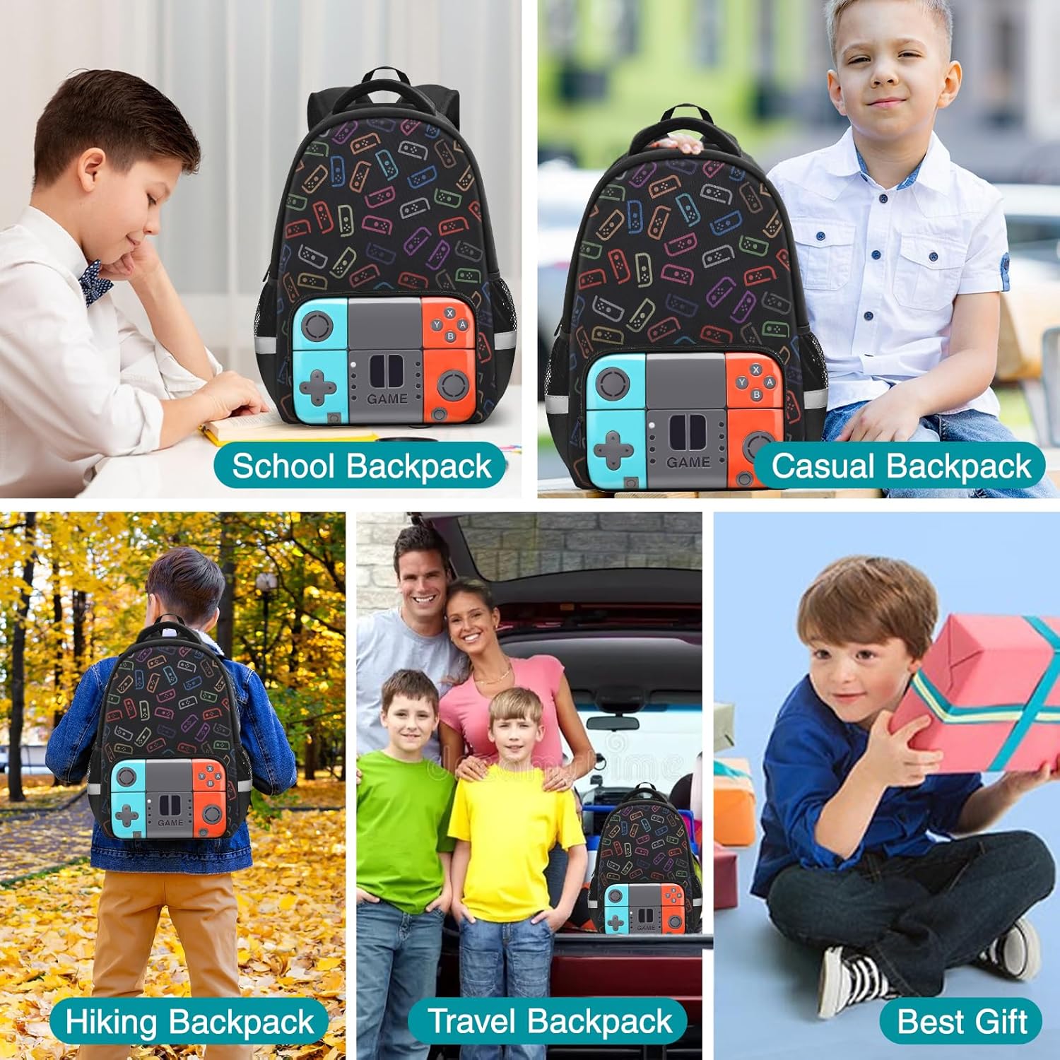 Boys Backpack for School,Gamer Backpack for Boys Kids,Boy Bookbag for Elementary Middle School Student,Video Game Bookbag For Boy Kids Teen Age 6-14,17″ - Image 8