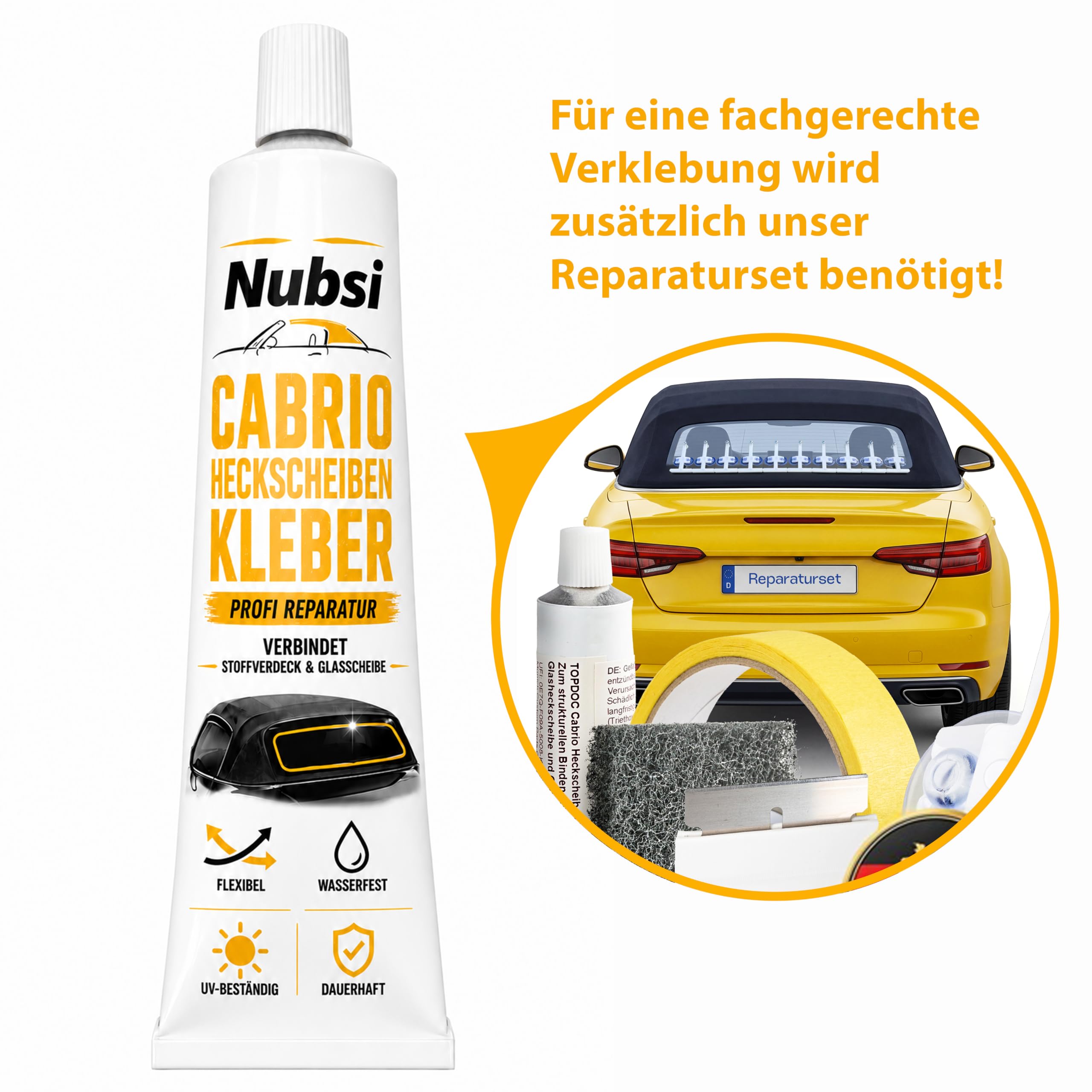 Nubsi Kit de réparation pour vitre de cabriolet - Kit complet pour le collage de la lunette arrière
