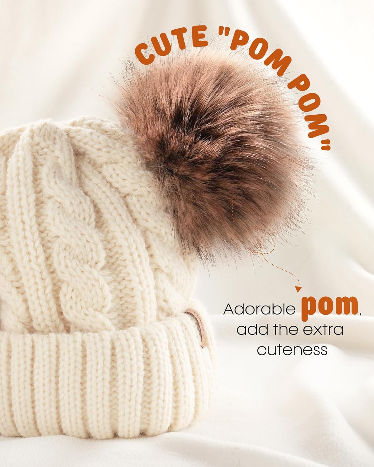 FURTALK Toddler Warm Winter Hat Kids Baby Knitted Soft Beanie with Double Faux Fur Pom Poms for Girls Boys - Image 3