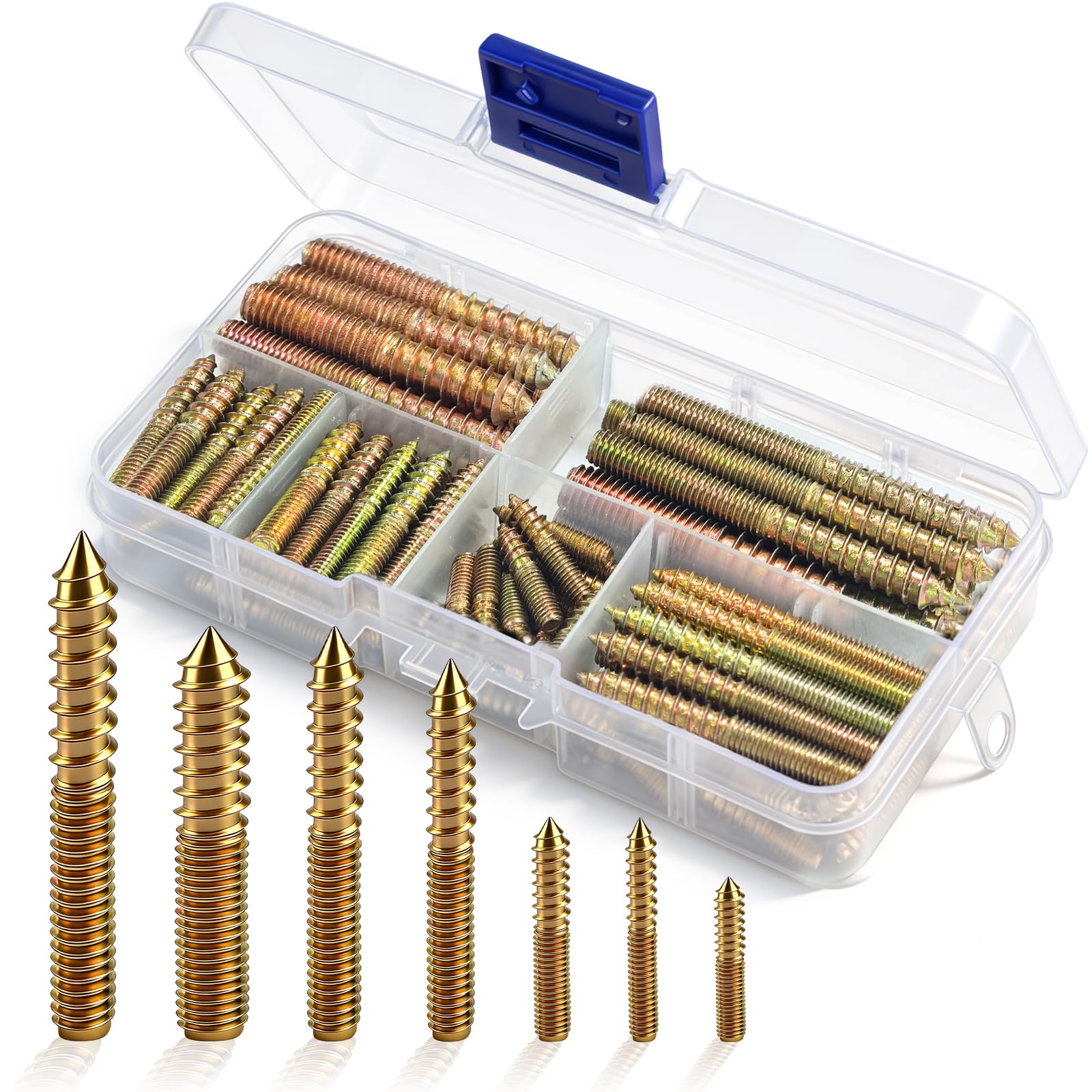 Seconero 104 Pcs M4 M5 M6 M8 Hanger Bolts, Wood Screws, Double Headed Bolts Self Tapping Screws, Galvanized Wood Dowel Screw Self-Tapping Double Ended Screw For Wood Furniture Joint (20/30/45/50/60mm)