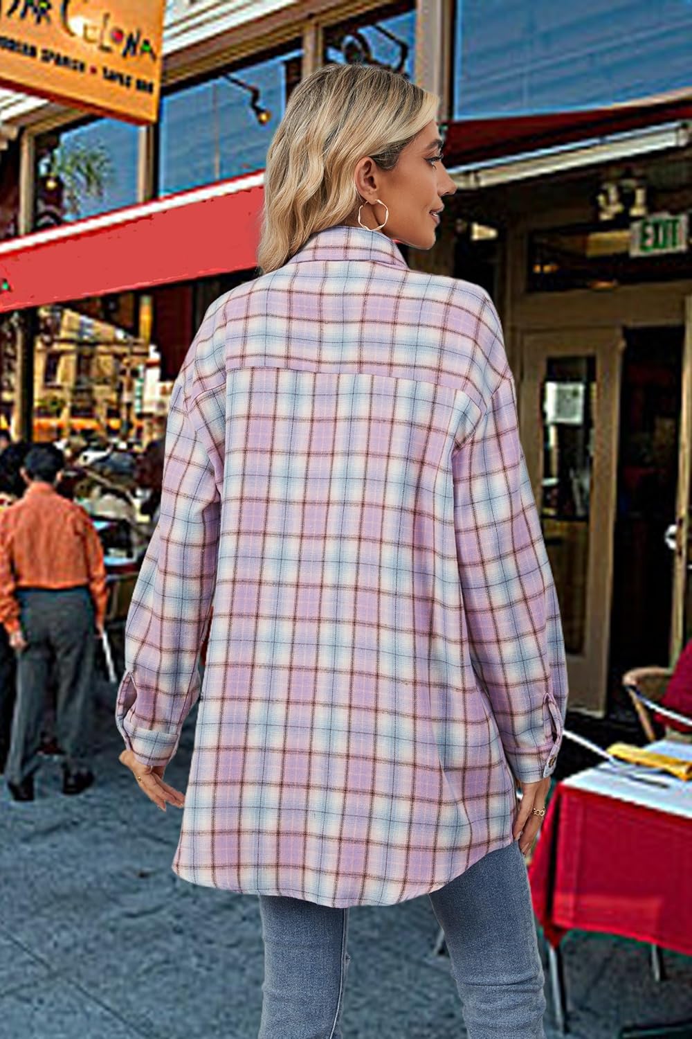 Flannel Shirt Women Button Down Plaid Shirt Long Sleeve Coat Tops Trendy Business Casual Blouse - Image 4