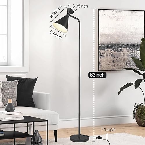 Miniatura 5 de PARTPHONER Lámpara de pie para sala de estar, lámparas de pie modernas y ajustables de metal, lámpara de pie negra de diseño simple con interruptor