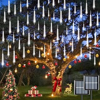 YEGUO 2 Pack Solar String Lights Outdoor, 16 Tubes 288 LED Meteor Light for Party Tree Holiday Roof Wedding(White)