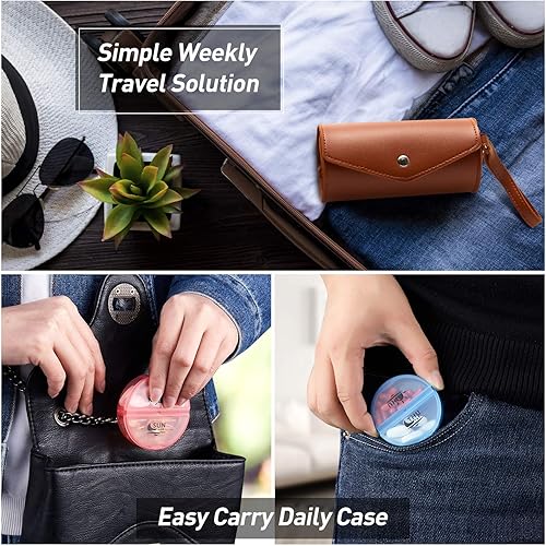 Miniatura 7 de FGcase Organizador semanal de pastillas 2 veces al día, gran caja de pastillas arcoíris de 7 días con funda de piel sintética marrón, contenedor