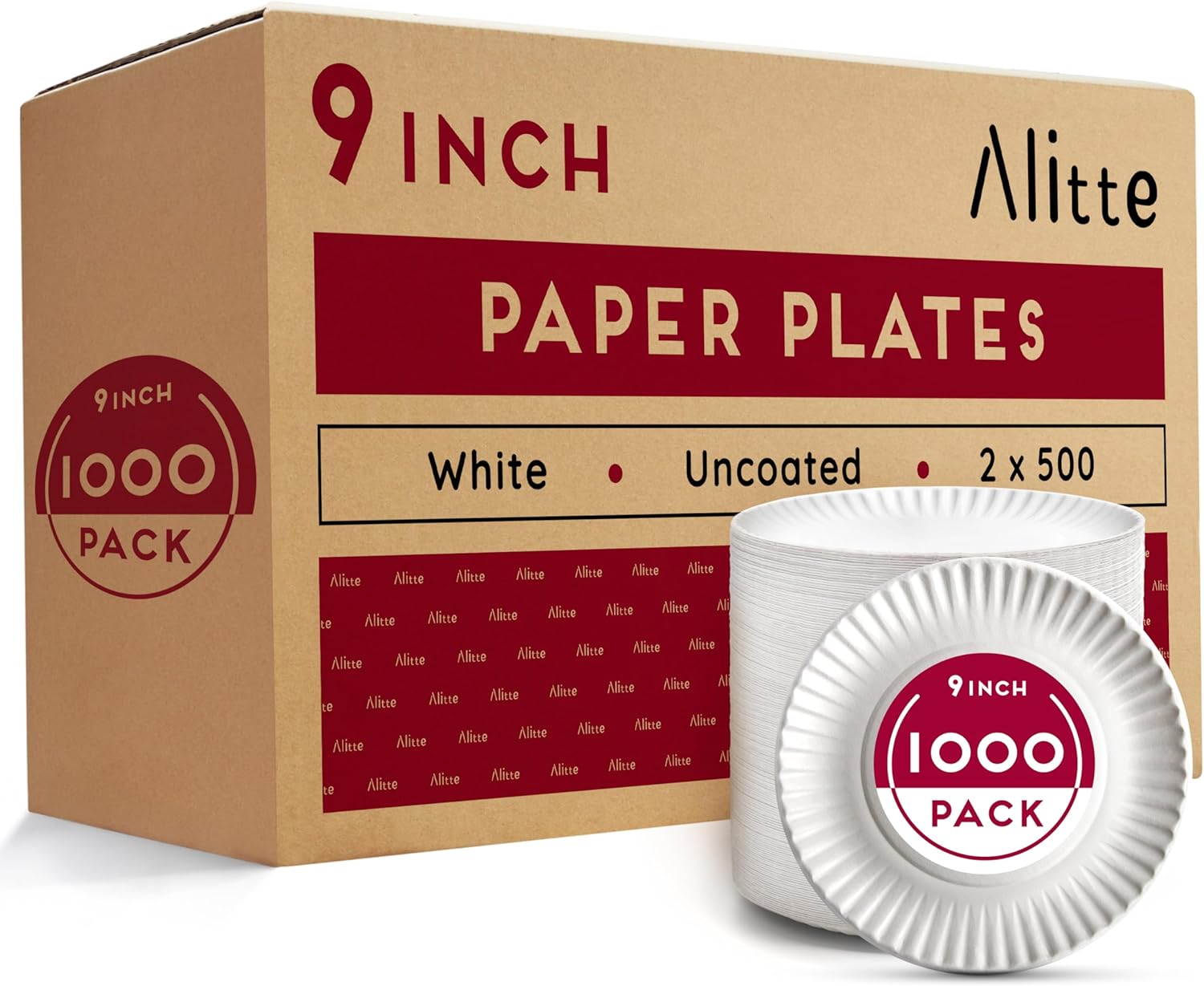 9-Inch Disposable Paper Plates - 1000 Count - Bulk Pack of Uncoated Paper Plates for Everyday Use - Dinnerware for Meals, Parties And Picnics