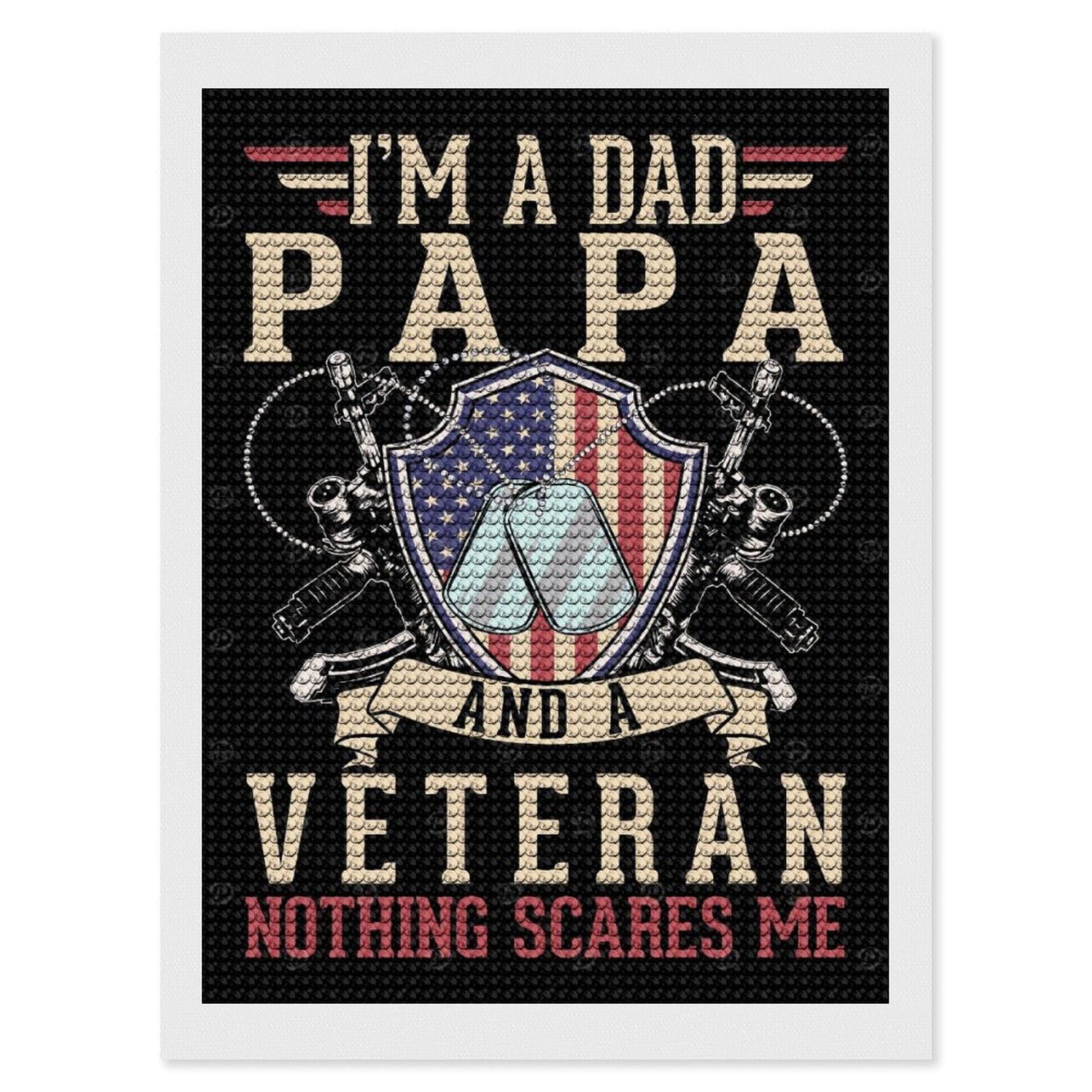 Junmoney Dad Papa US Veteran Diamond Art Canvas 12"x16", Decorate Your Room, Mindful Craft Activity, Cosy Home Accent, Thoughtful Handmade Gift