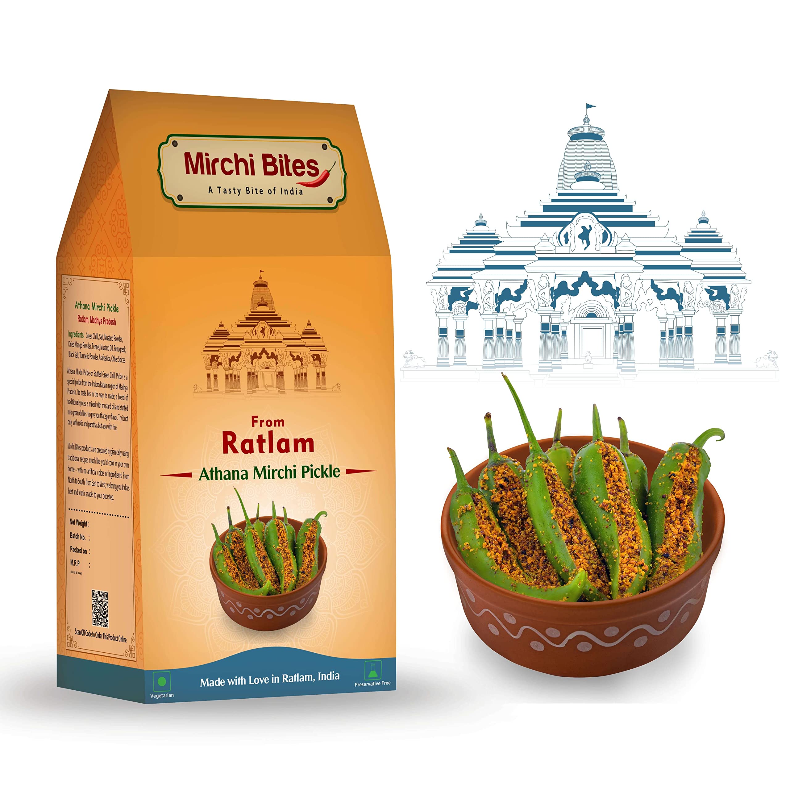 Mirchi Bites Ratlam Athana Mirchi | Ratlami Achar | Green Chilli Pickle | Stuffed Green Chilli Pickle | Ratlami Pickle | 250G