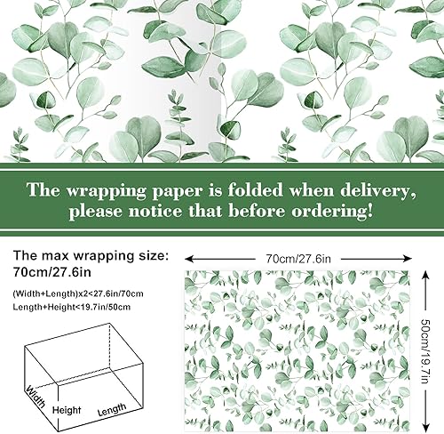 Miniatura 2 de Whaline 12 hojas de papel de regalo de hojas verdes de acuarela, papel de regalo de hojas verdes, papel de eucalipto plano plegado a granel para