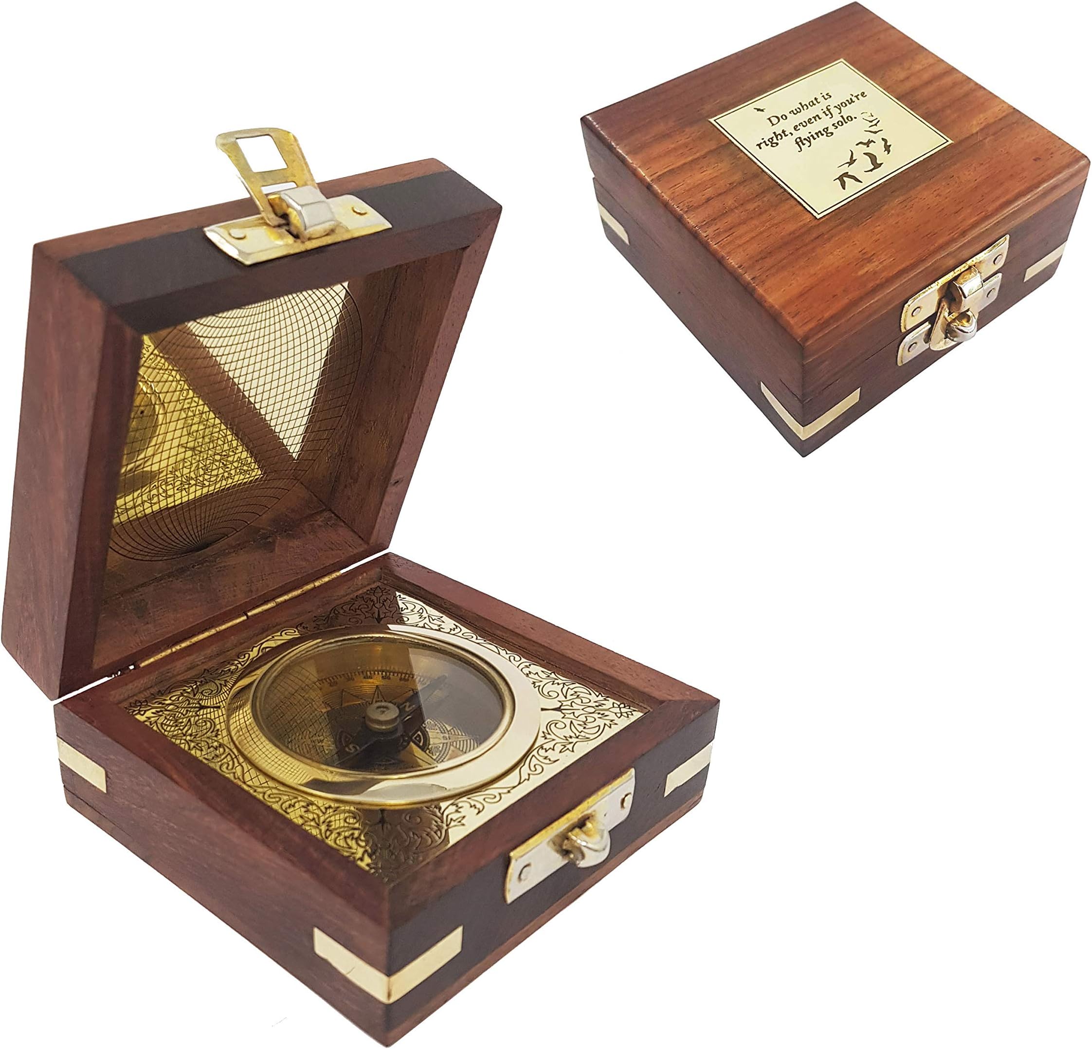 Brass Nautical - "Do What is Right, Even if You are Flying Solo Graduation Day Confirmation Gift Compass