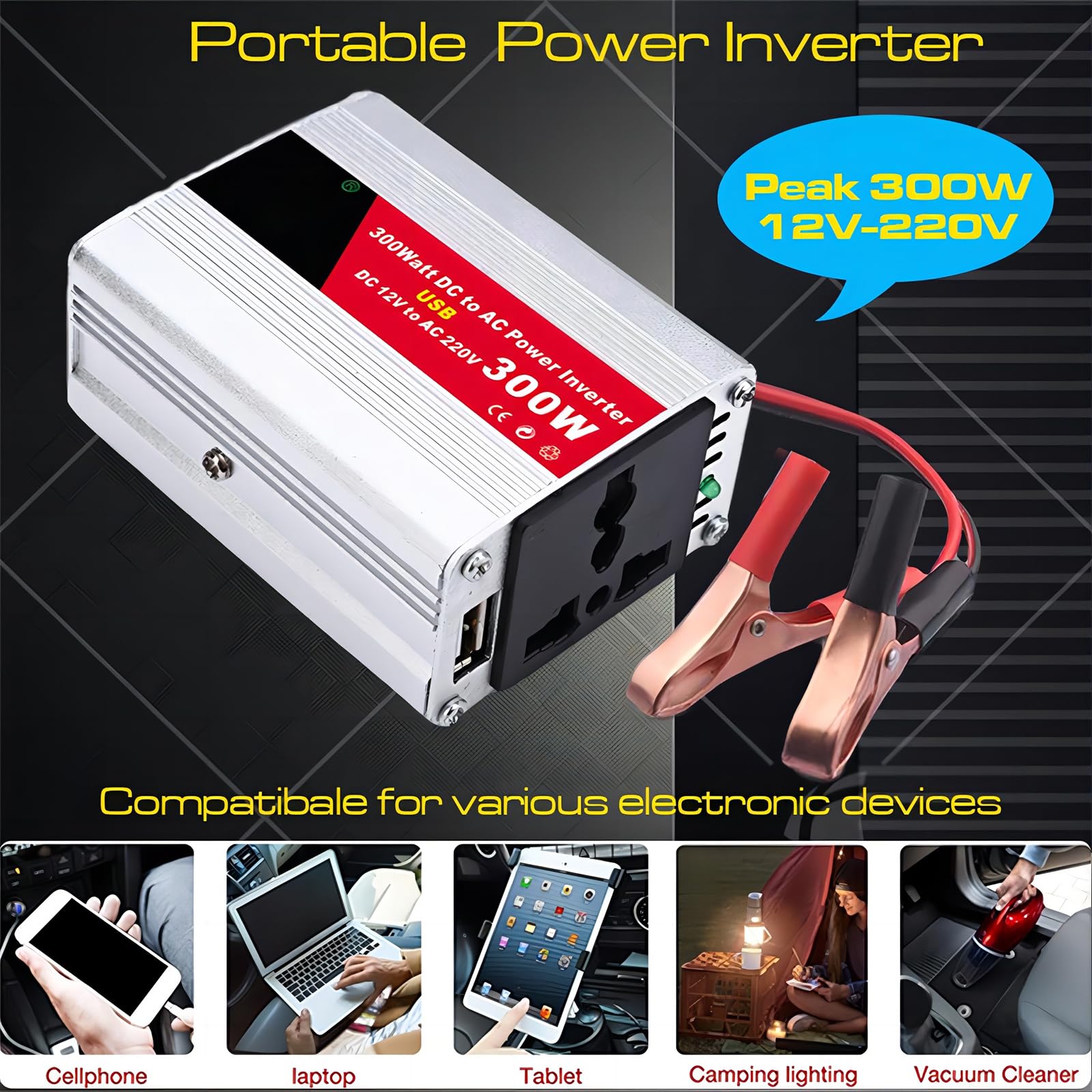 Wohnmobil-Solarstrom-Set, 300 W Wechselrichter + 50 W 18 V Panel mit 50 A Controller – Ideal for Wohnmobile/Boote/Camping(75W)