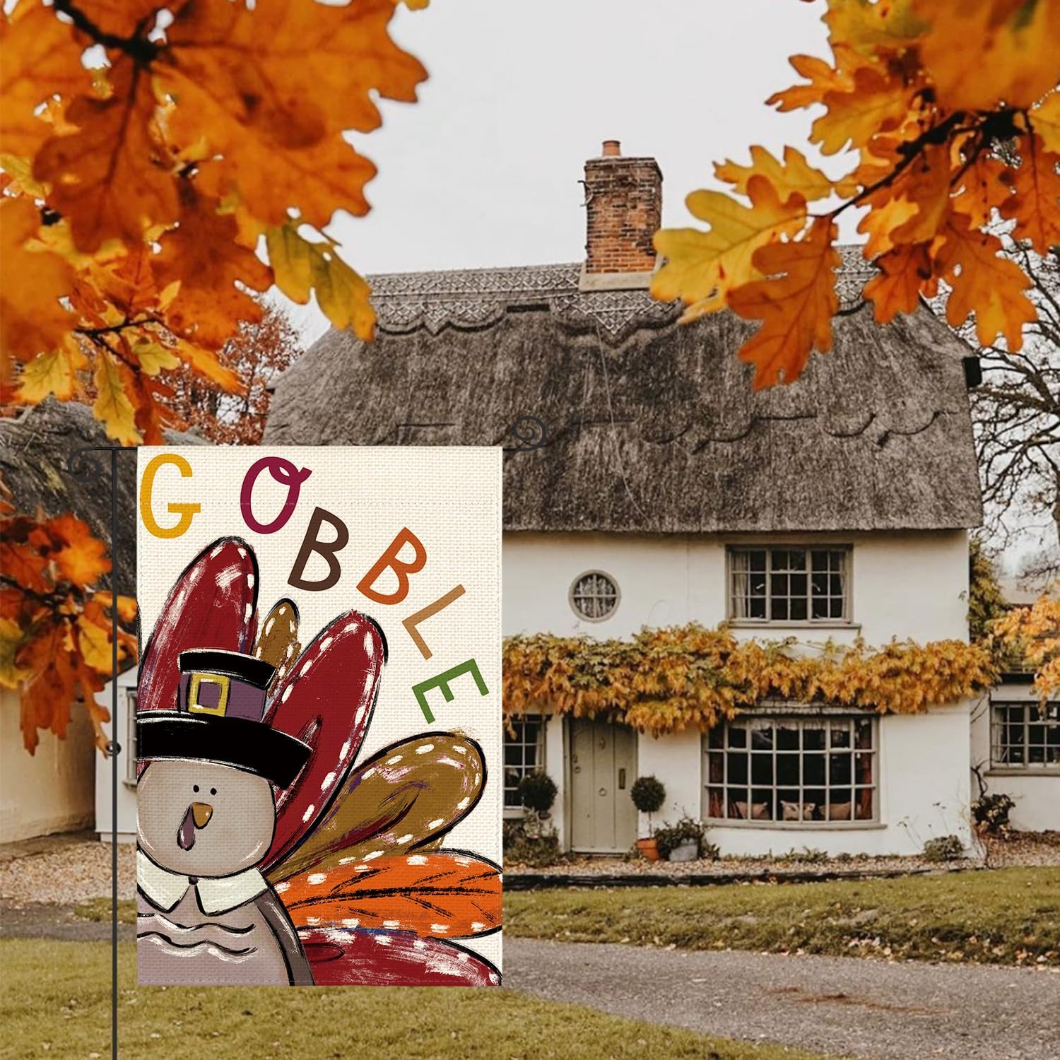 AVOIN colorlife Thanksgiving Turkey Garden Flag 12x18 Inch Double Sided, Gobble Harvest Holiday Yard Outdoor Decorative Flag - Image 3