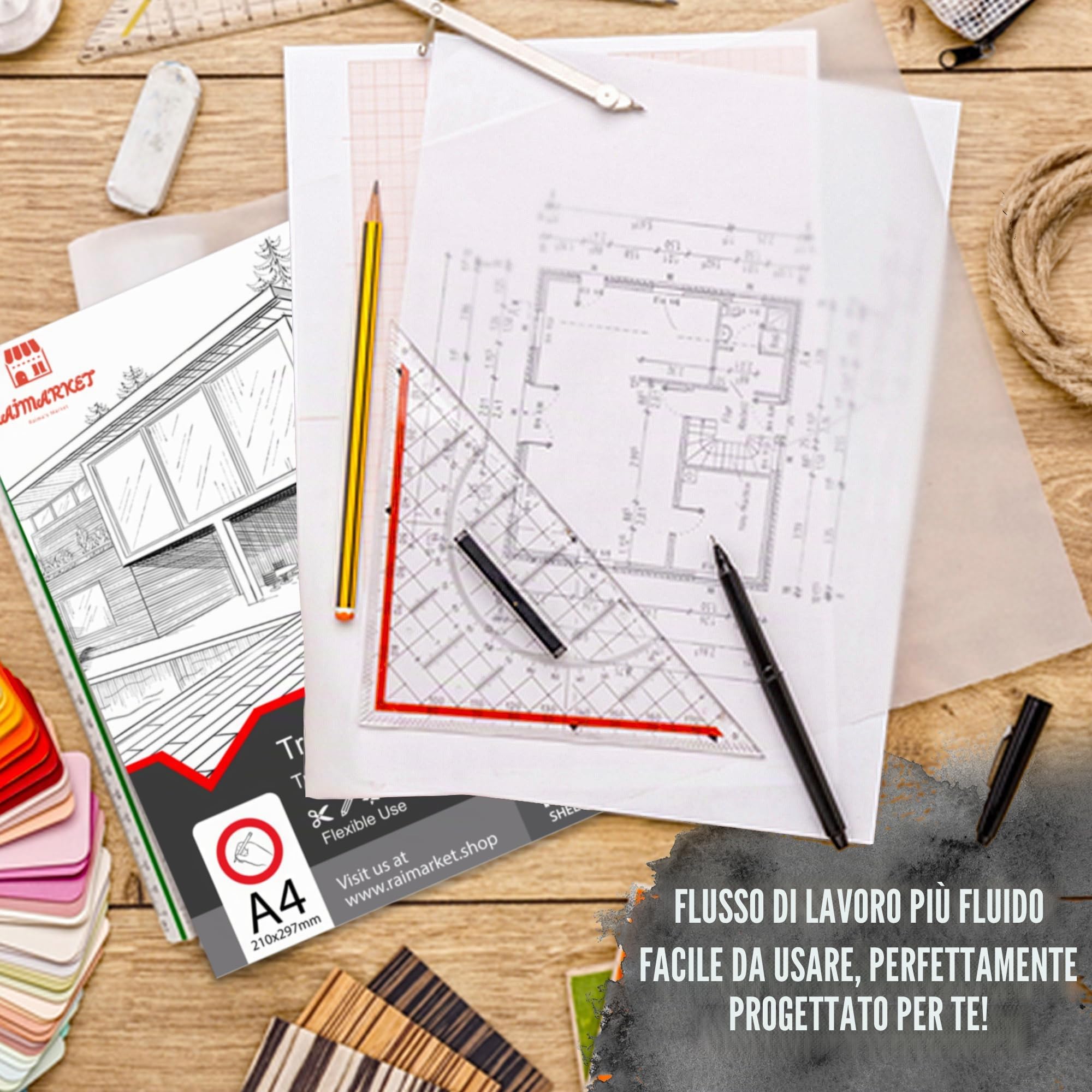 RAIMARKET Carta da Ricalco Premium - Fogli Trasparenti per Disegni Tecnici, Schizzi, Progetti Creativi e Architettonici - Ideale per Artisti, Designer e Fai-da-Te