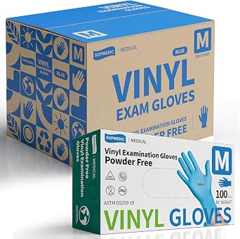Supmedic Vinyl Medical Exam Gloves, Latex & Powder-Free Disposable, Blue