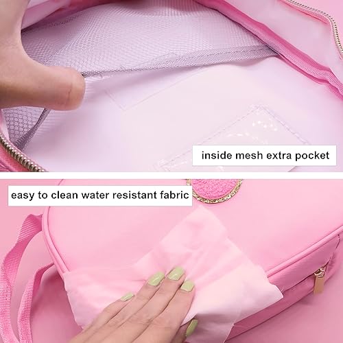 Miniatura 5 de Fablinks Preppy - Lonchera rosa para mujer, reutilizable, aislada, de nailon, para el trabajo, bonita lonchera compacta con parche de corazón de