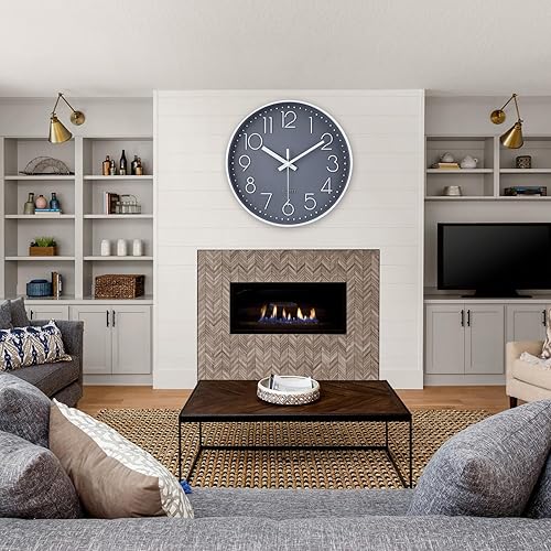 Miniatura 5 de jomparis - Reloj de pared redondo de 13.5 pulgadas, silencioso, sin tictac, decorativo, estilo simple y moderno, funciona con pilas, para