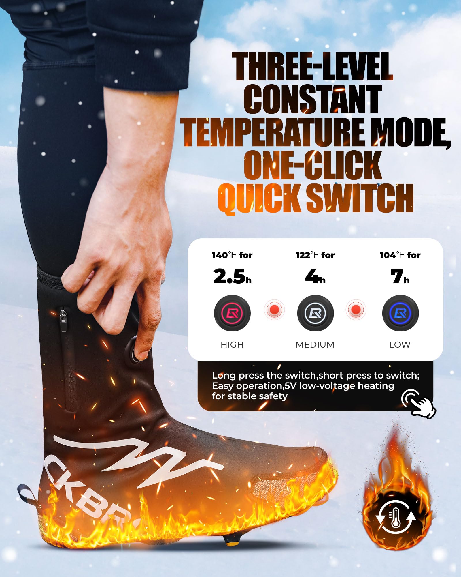 ROCKBROS Copriscarpe Ciclismo Riscaldati, Copriscarpe Bici Termico Invernale, con Batteria 5000mAh, Copri Scarpe Moto Caldo, Copriscarpe Impermeabili Antivento, Donne/Uomini