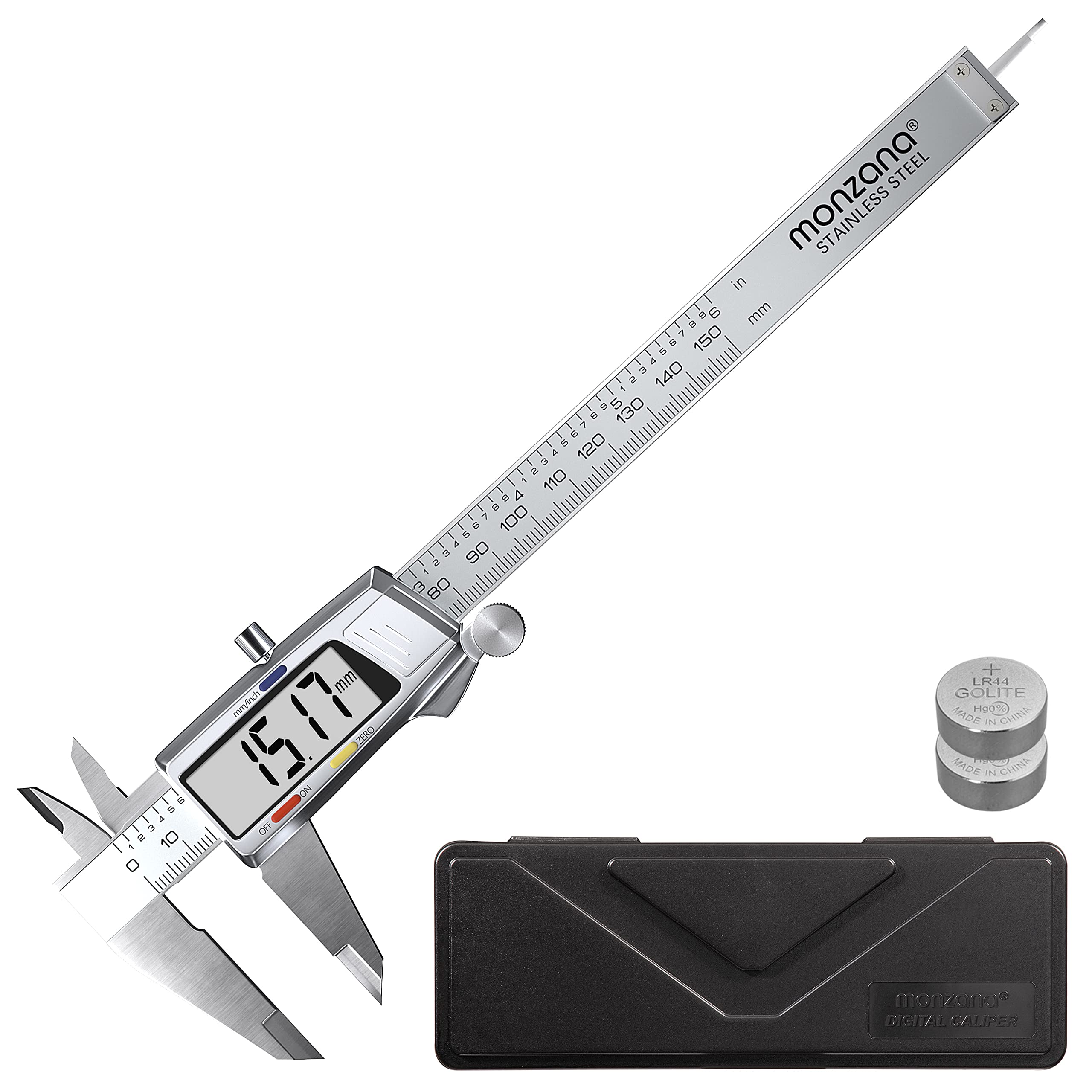 Monzana Calibro Digitale Acciaio Inox 150Mm Display Lcd Custodia Batteria Di Ricambio Micrometro-image