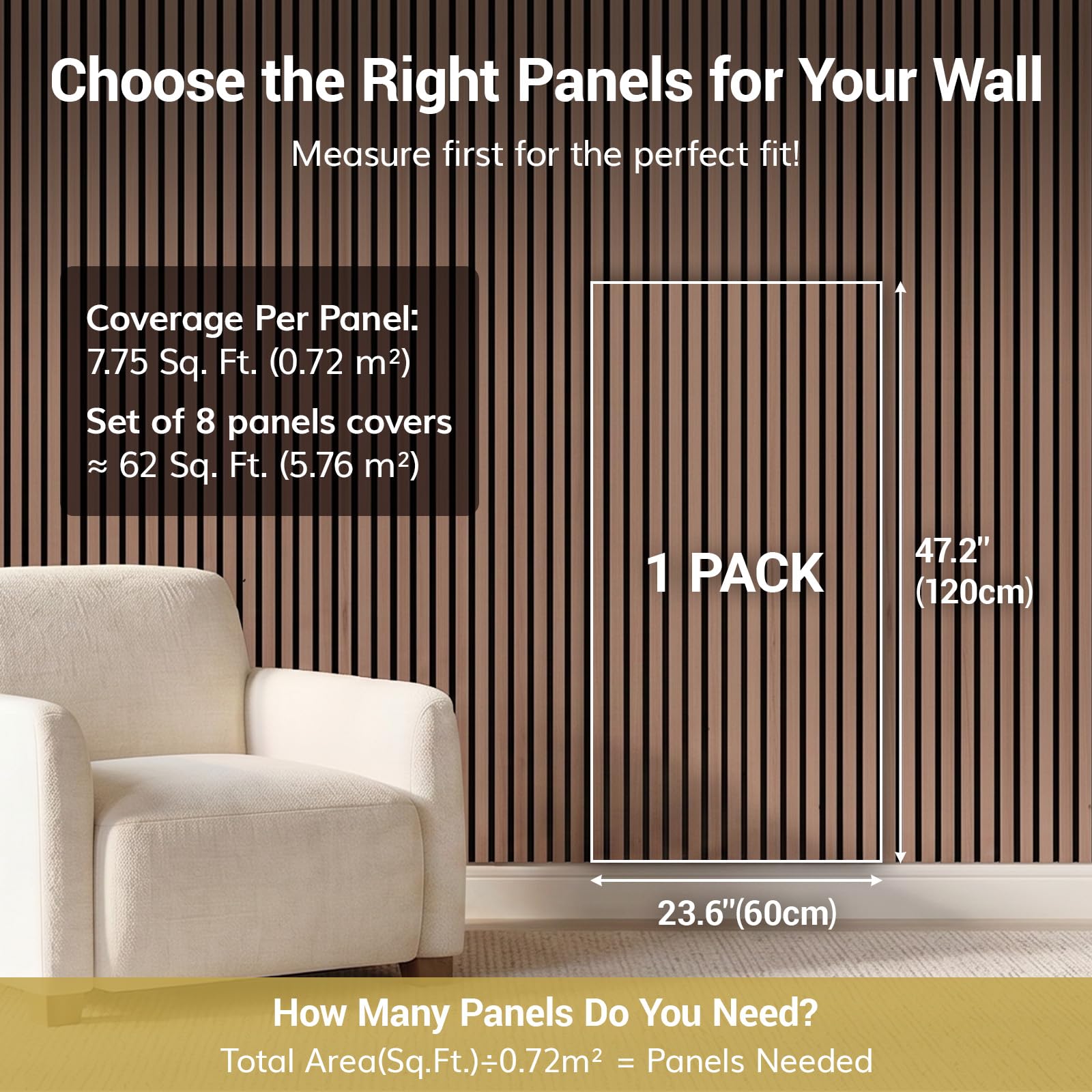 TONOR Panele Akustyczne Drewniane, Panel Akustyczny Zestaw 8 Sztuki, 120 x 60cm - 5.76m², 3D Drewniane Panele Dźwiękochłonne do Sypialni, Salonu, Biura, Lady, Szary