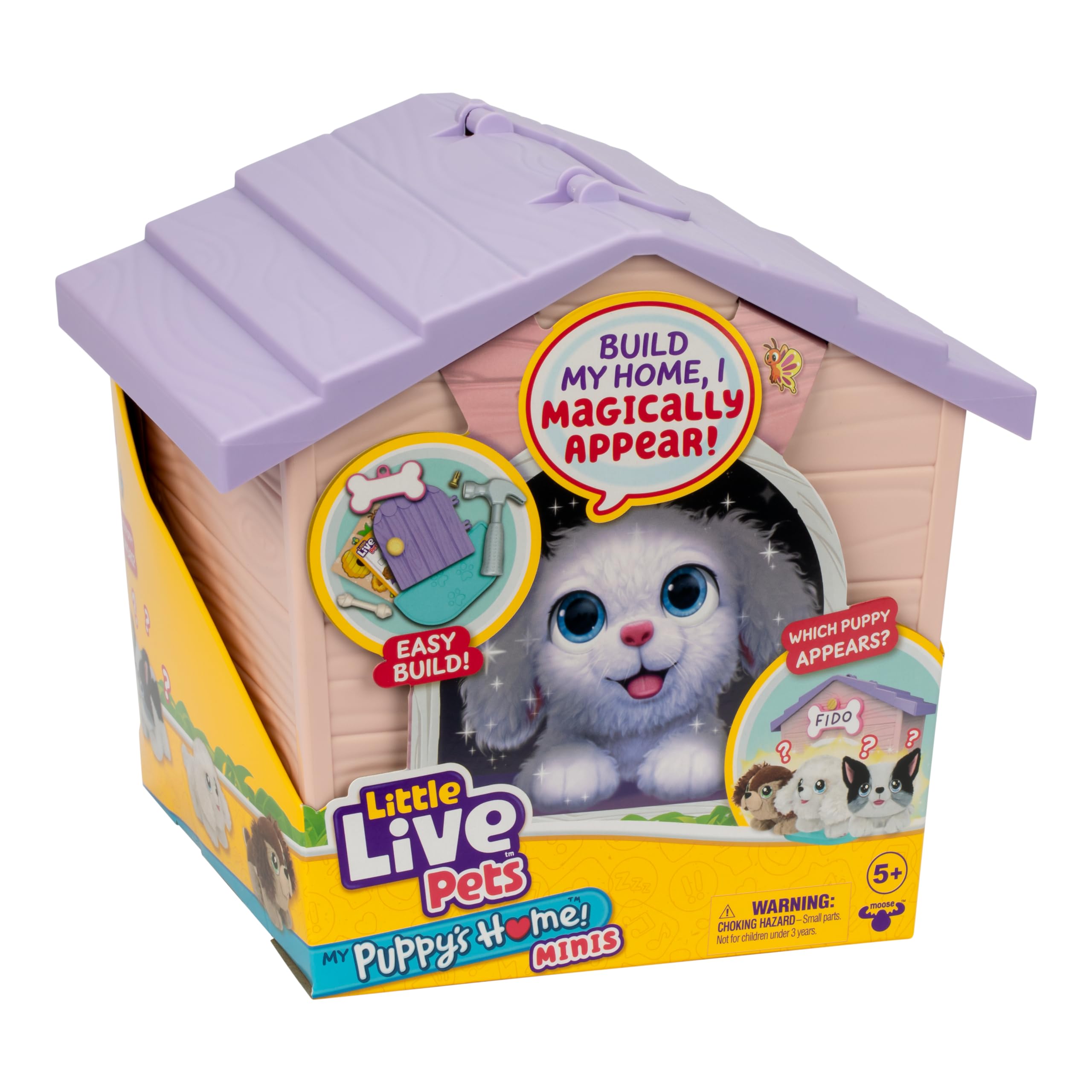 Little Live Pets My Puppy's Home Mini Playset, Pink, Play Dog with Building Dog House Toys, Customizable Puppy Plush Toy for Kids of Ages 5+