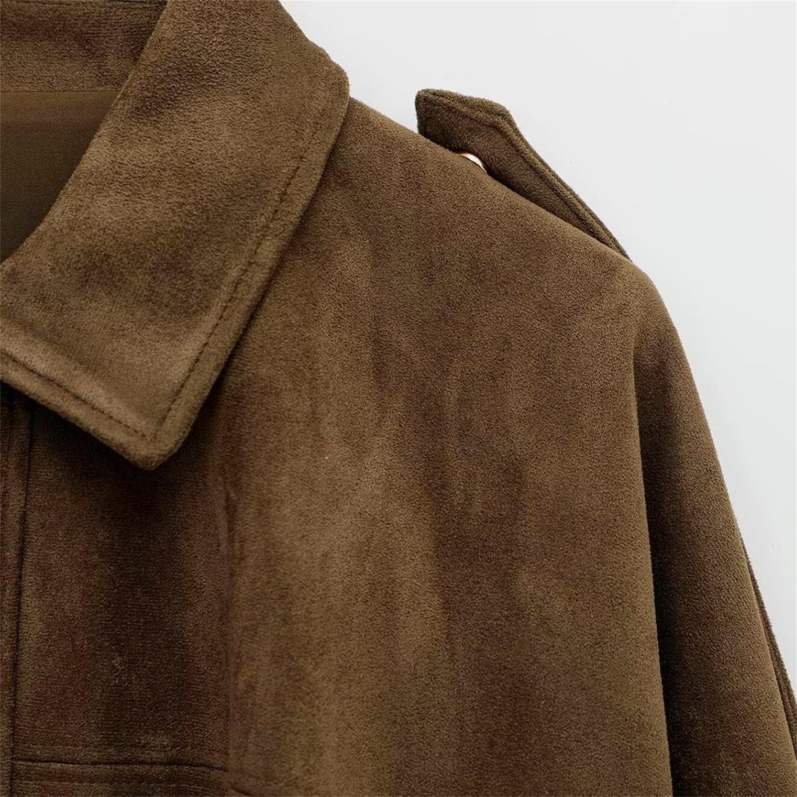 Chaqueta bomber corta para mujer de piel sintética de ante con solapa y cremallera