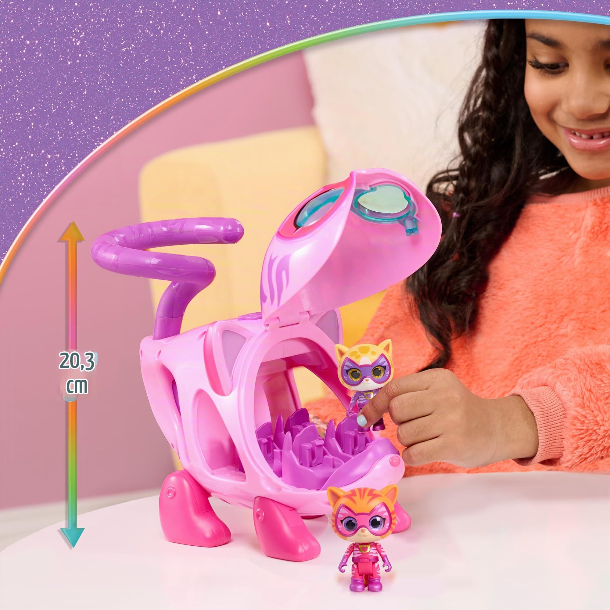 Just Play Elicottero Disney Junior SuperKitties Su-Purr Wild Kitty con luci e suoni, 14 cm, 3 pezzi, personaggi con forma modificabile, giocattoli per bambini dai 3 anni