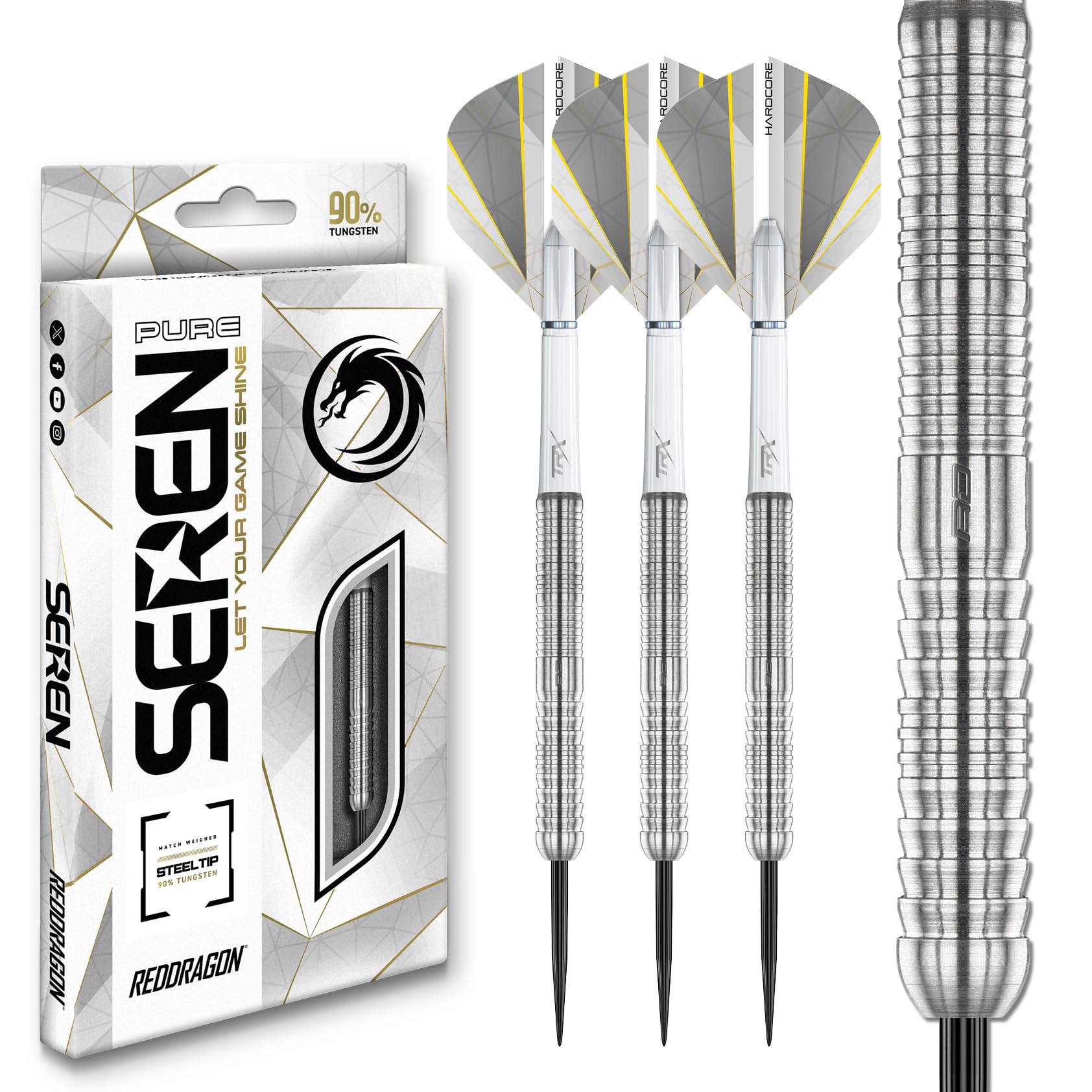 RED DRAGON Darts - Seren Pure Serie - 90% Tungsteno Professionale Punta in acciaio Set di freccette con voli e aste per freccette -Disponibile in quattro stili -Disponibile in 21g, 22g, 23g, 24g & 25g
