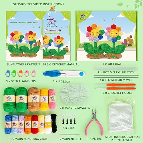 Miniatura 2 de Kit de ganchillo para principiantes, kit de ganchillo con tutoriales en video paso a paso, kit de inicio de ganchillo para aprender a ganchillo para
