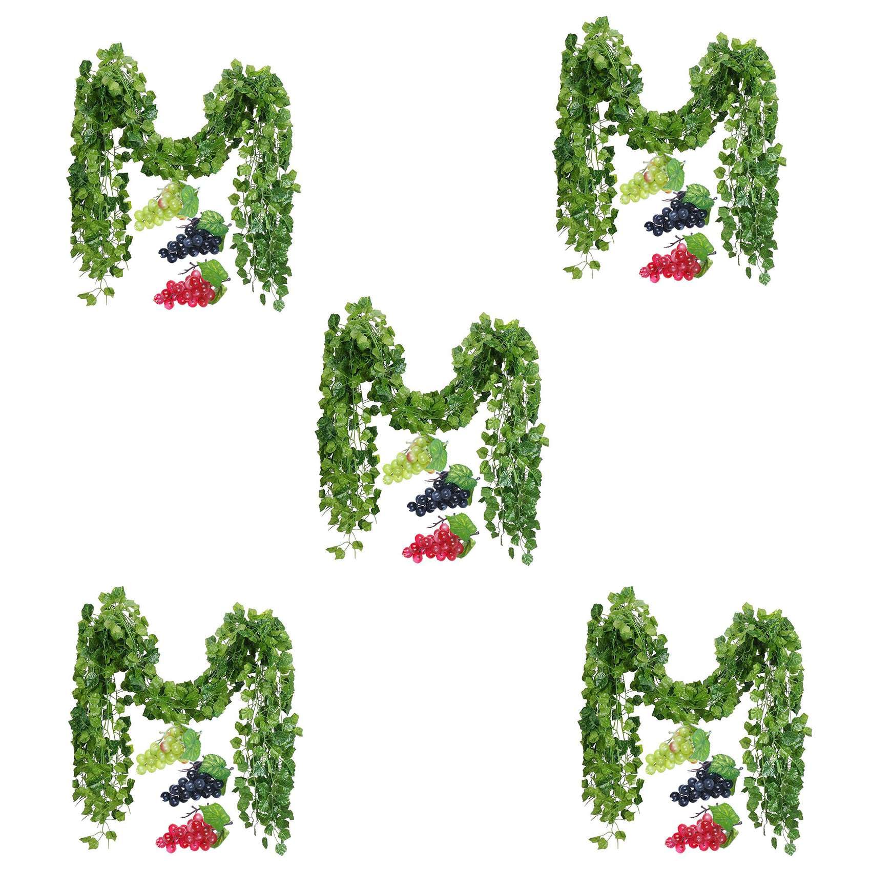 Hndhbfgrt 60 Strands Artificial Fake Grape Vines Ivy Leaves with 15 Strings Grapes for Wedding Party Home Wall Decoration
