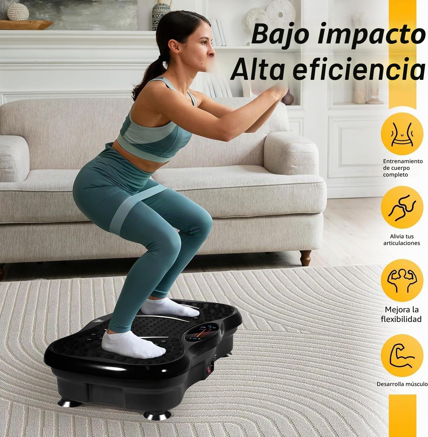 EVOLAND - Placas de vibración, máquina de ejercicio de fitness para uso doméstico, con altavoz Bluetooth, 5 modos de programa, 2 bandas de resistencia, entrenador de fitness de vibración, carga máxima de 330 libras (B)