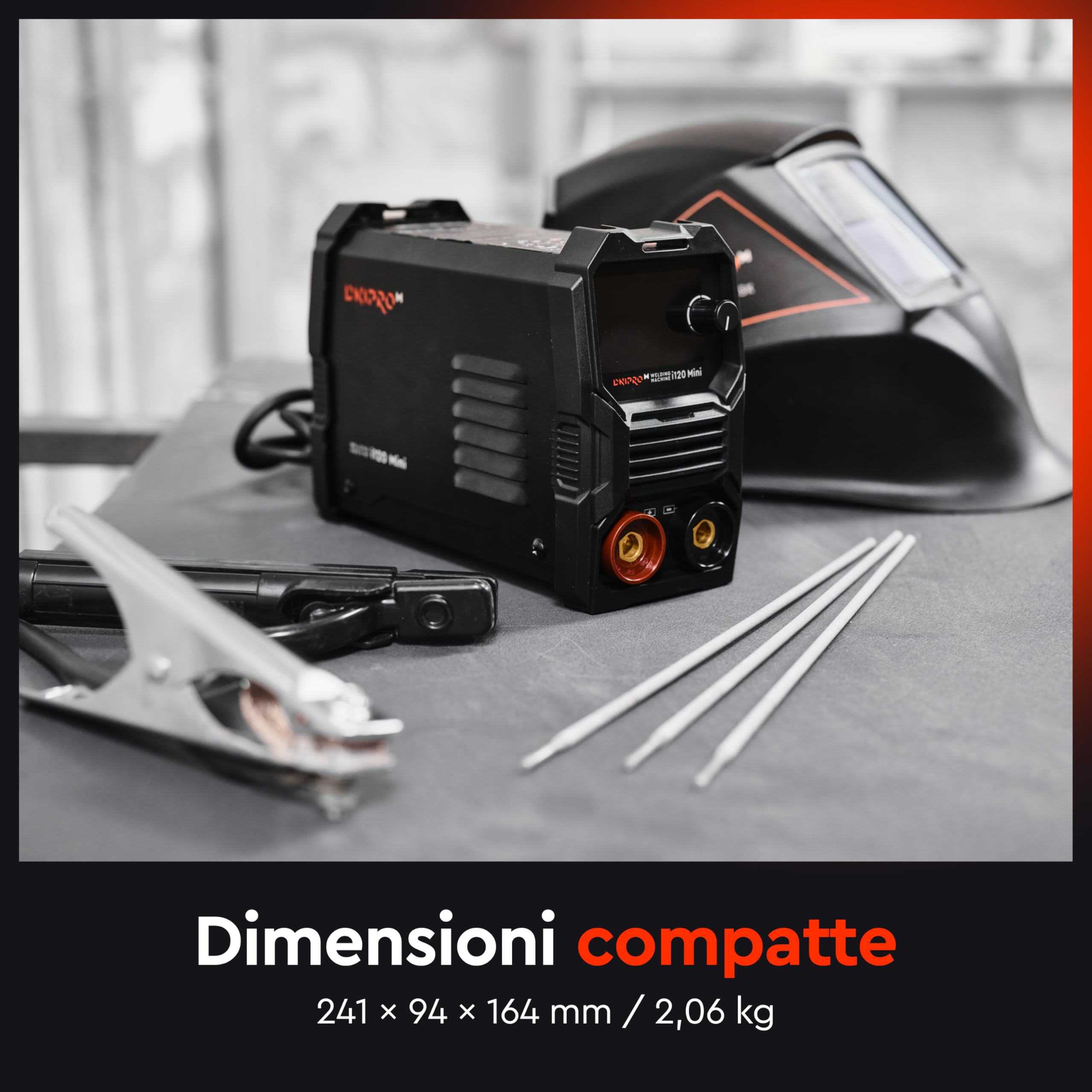 Saldatrice Elettrodo i120 Mini 120A 230V - Saldatrice con Hot Start, ArcForce, AntiStick, VRD e Display LED - Saldatrice Inverter Elettrodo per Ferro e Acciaio di Dnipro-M