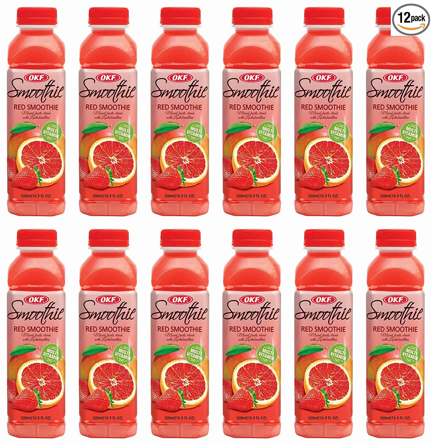 OKF Smoothie, Multi Vitamin Premium New Drink, 16.9 Fluid Ounce (Red Smoothie, 12 Pack)