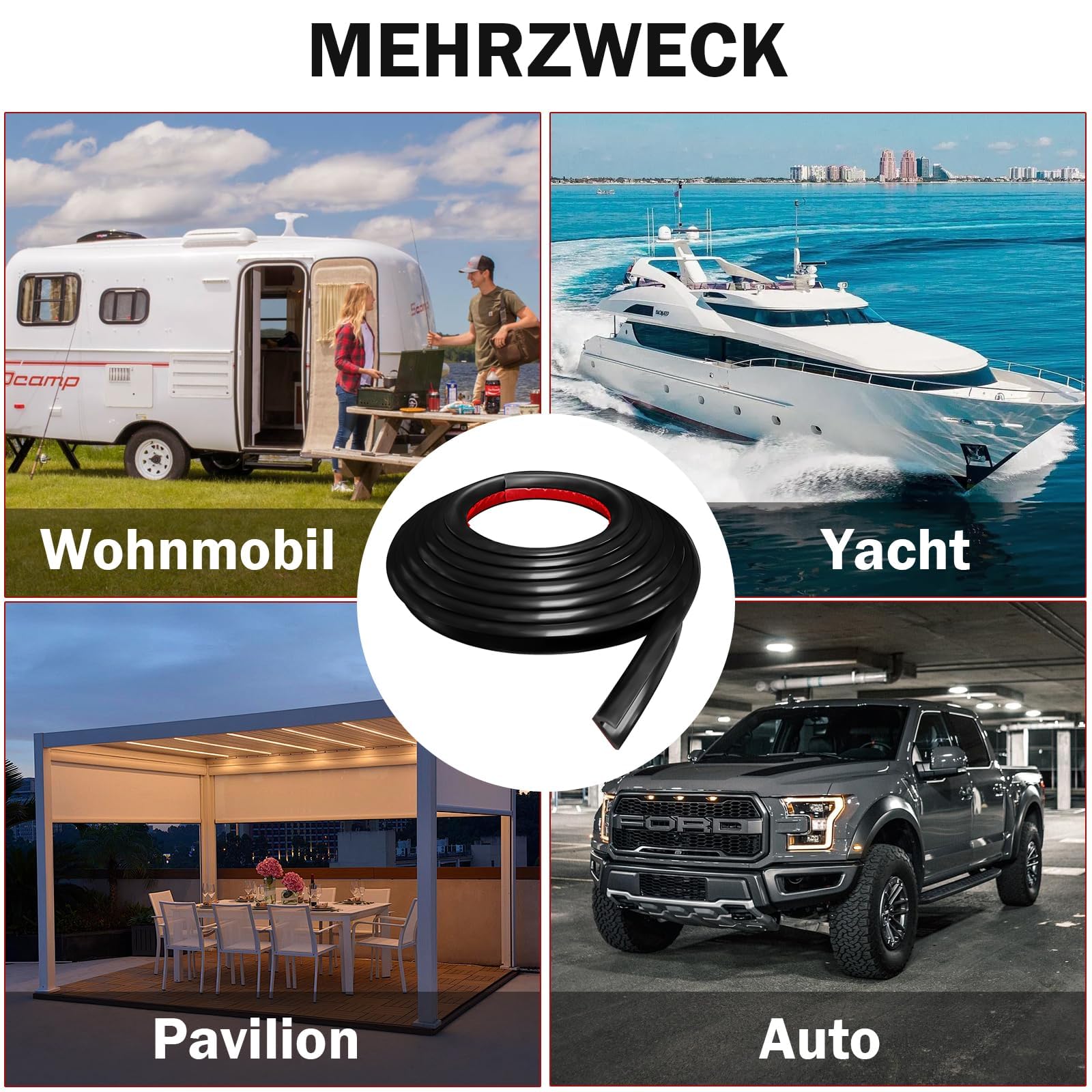 J Shape Rynna deszczowa z zamkiem błyskawicznym, samoprzylepna strona tylna, rynna deszczowa nadaje się do wszystkich rodzajów samochodów, ciężarówek, kamperów i jachtów (czarna, 10 m)