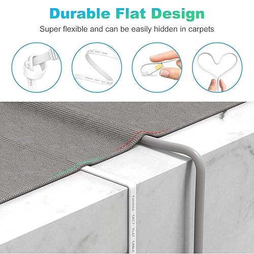 Miniatura 2 de Folishine Cable Ethernet Cat 6e de 10 pies, cable de red plano con conector RJ45 sin enganches para divisor Ethernet, PS4, Xbox, cable LAN de alta